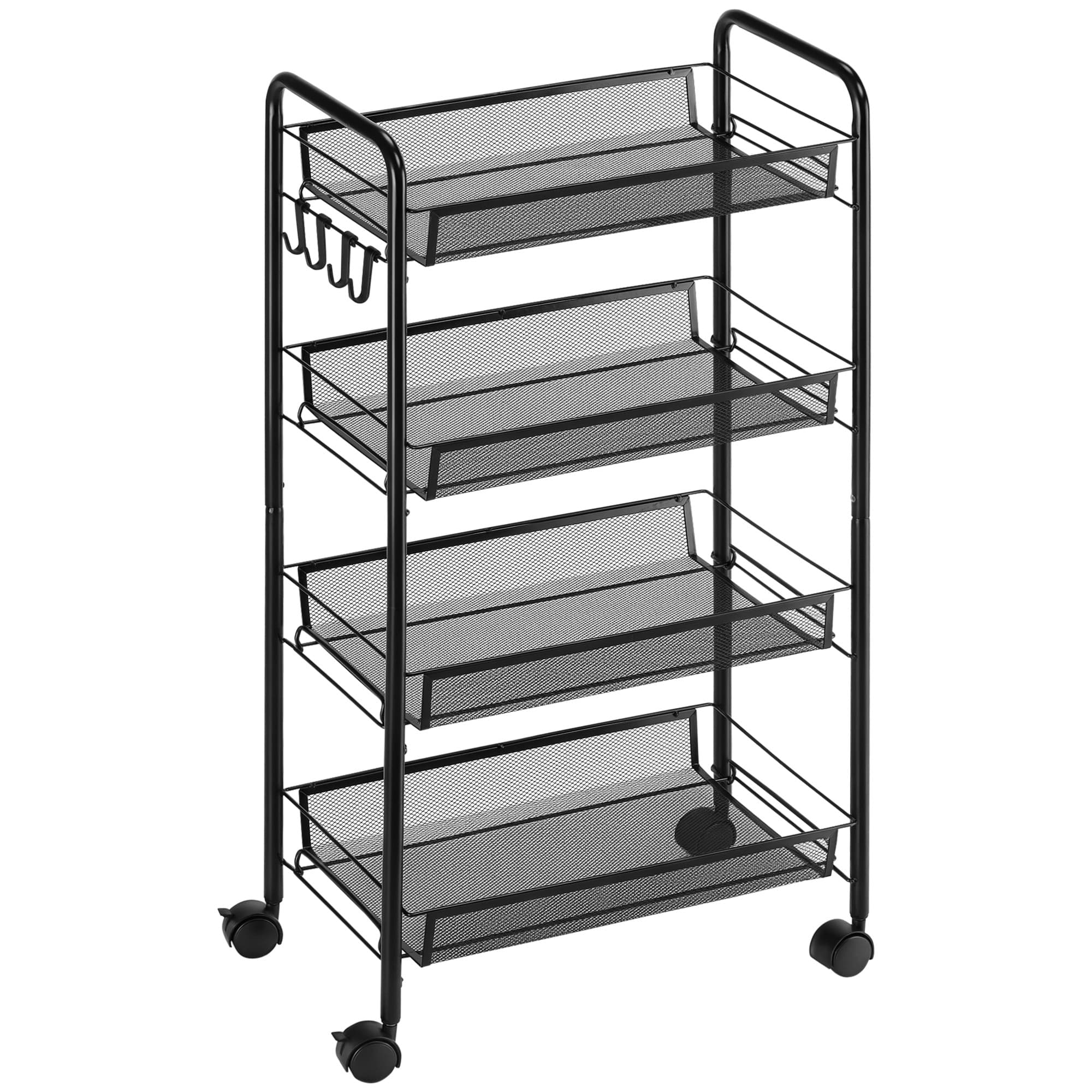 HOMCOM Chariot à 4 niveaux chariot de cuisine avec paniers desserte à roulettes Chariot de rangement roulante 45 x 26,5 x 84 cm Noir