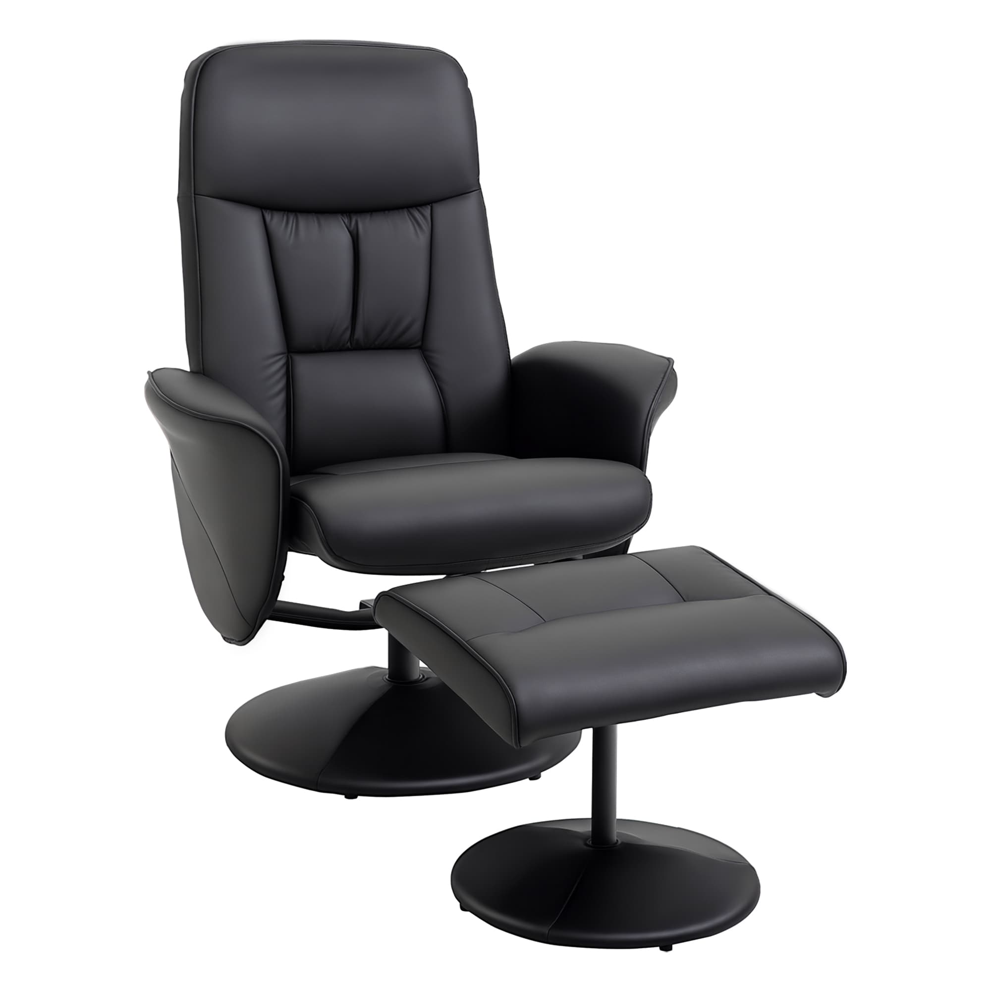 HOMCOM Fauteuil relax ergonomique pivotant 360° inclinable avec repose-pieds revêtement synthétique métal noir Aosom France