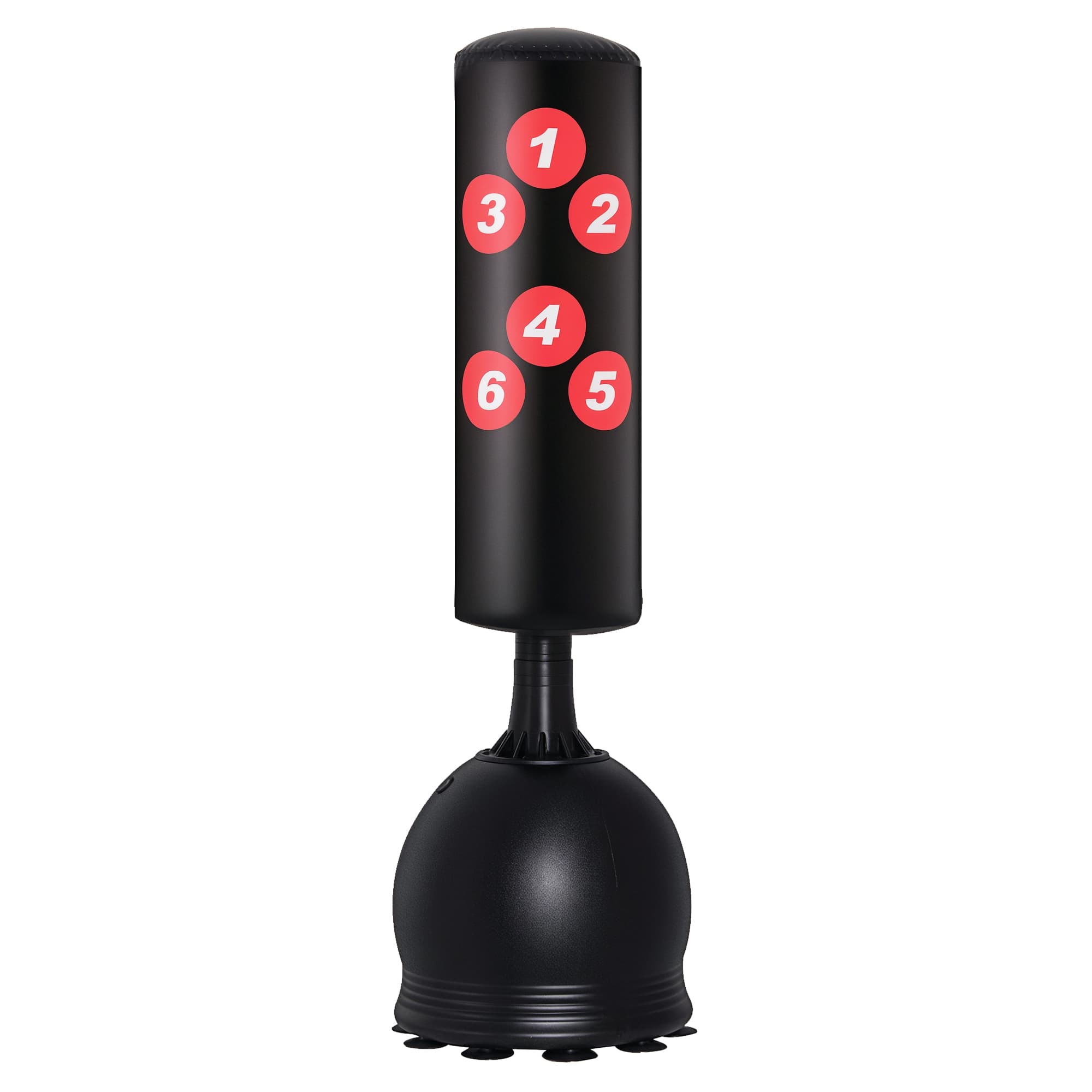 HOMCOM Sac de frappe boxe sur pieds punching ball autoportant adultes enfants 165 cm cibles de touche ventouses antidérapantes noir rouge