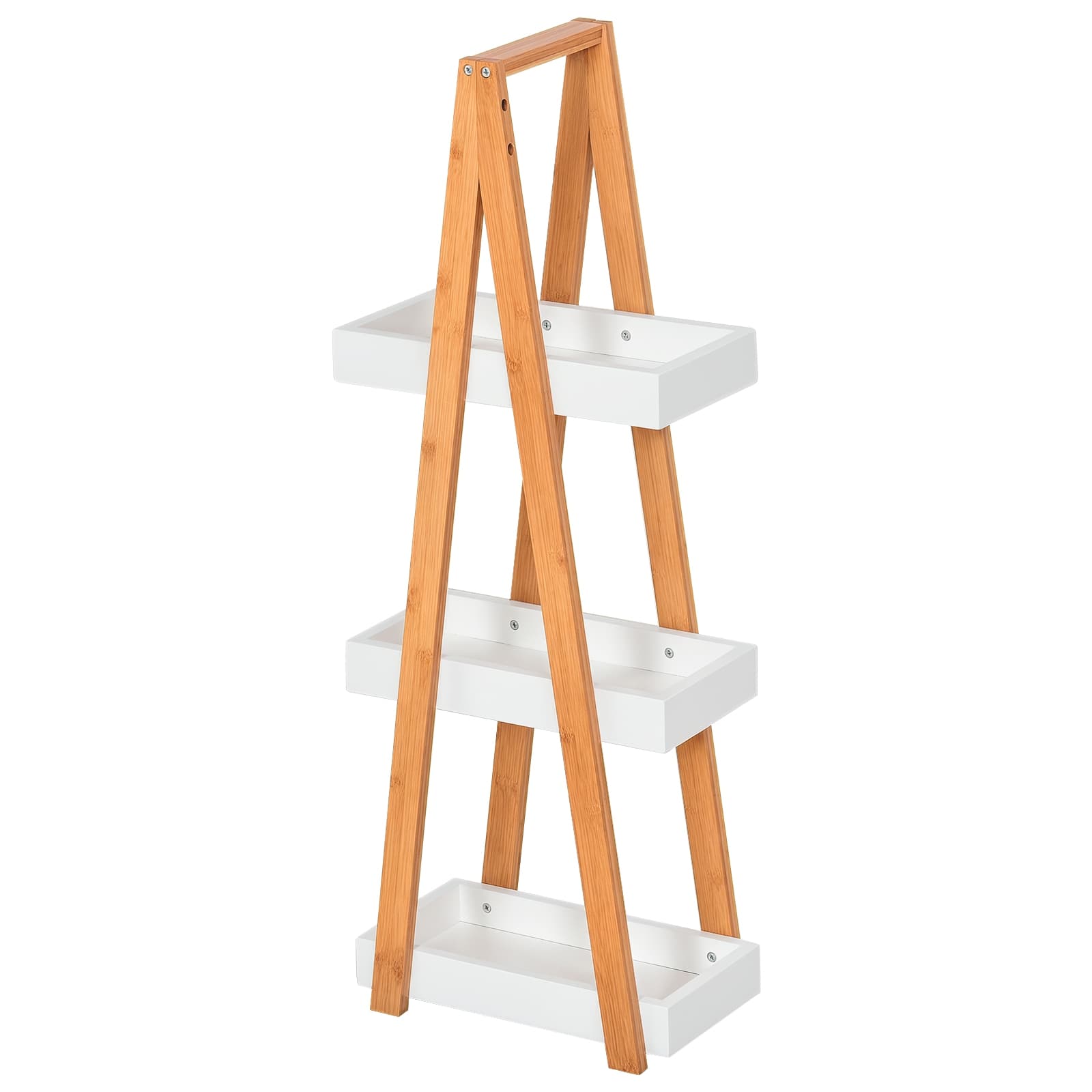 HOMCOM Meuble Étagère Bambou et Bois Blanc à 3 Paniers pour Salle de Bain Aosom France