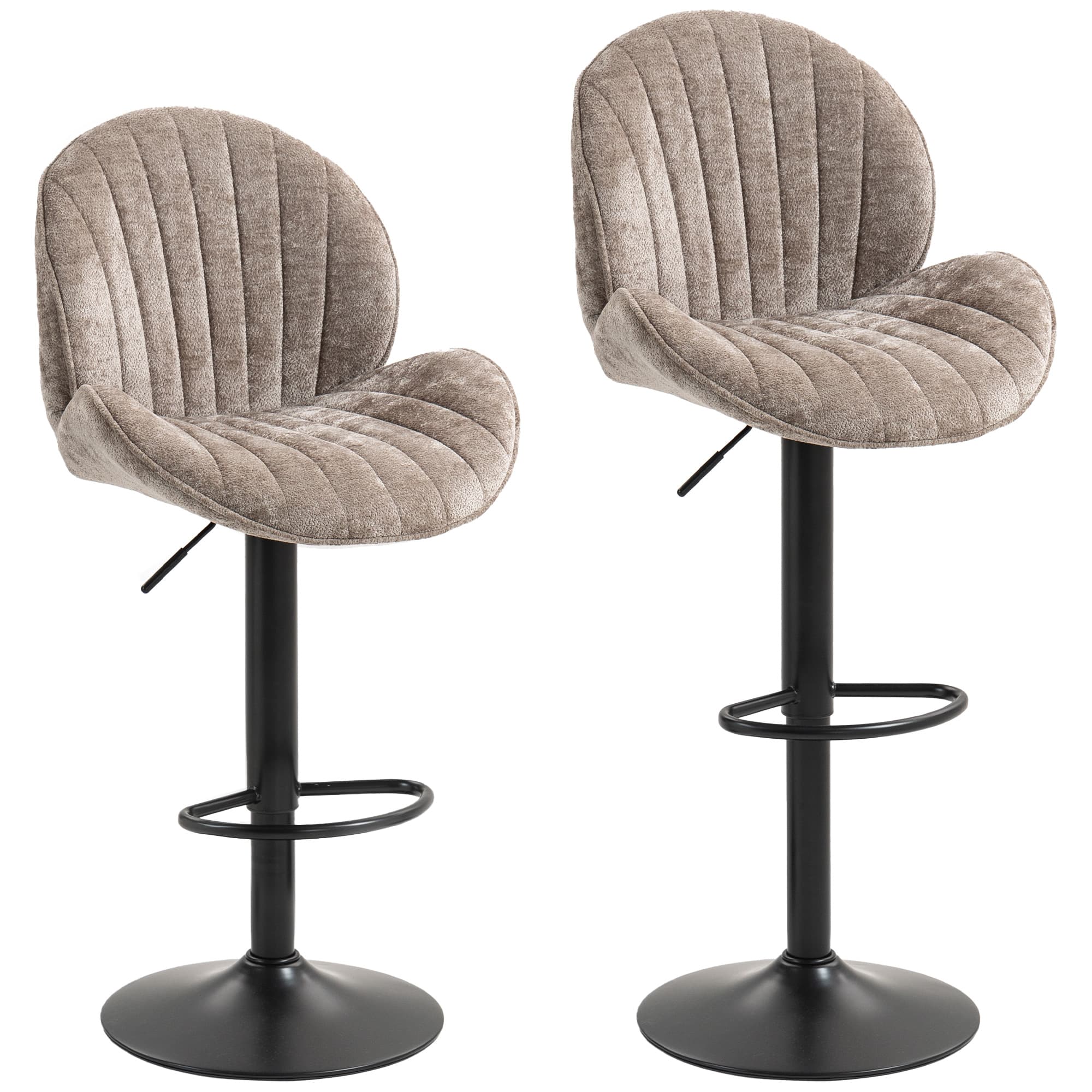 HOMCOM Lot de 2 tabourets de bar forme de coquillage, dossier, hauteur réglable et repose-pieds, cadre en acier, marron