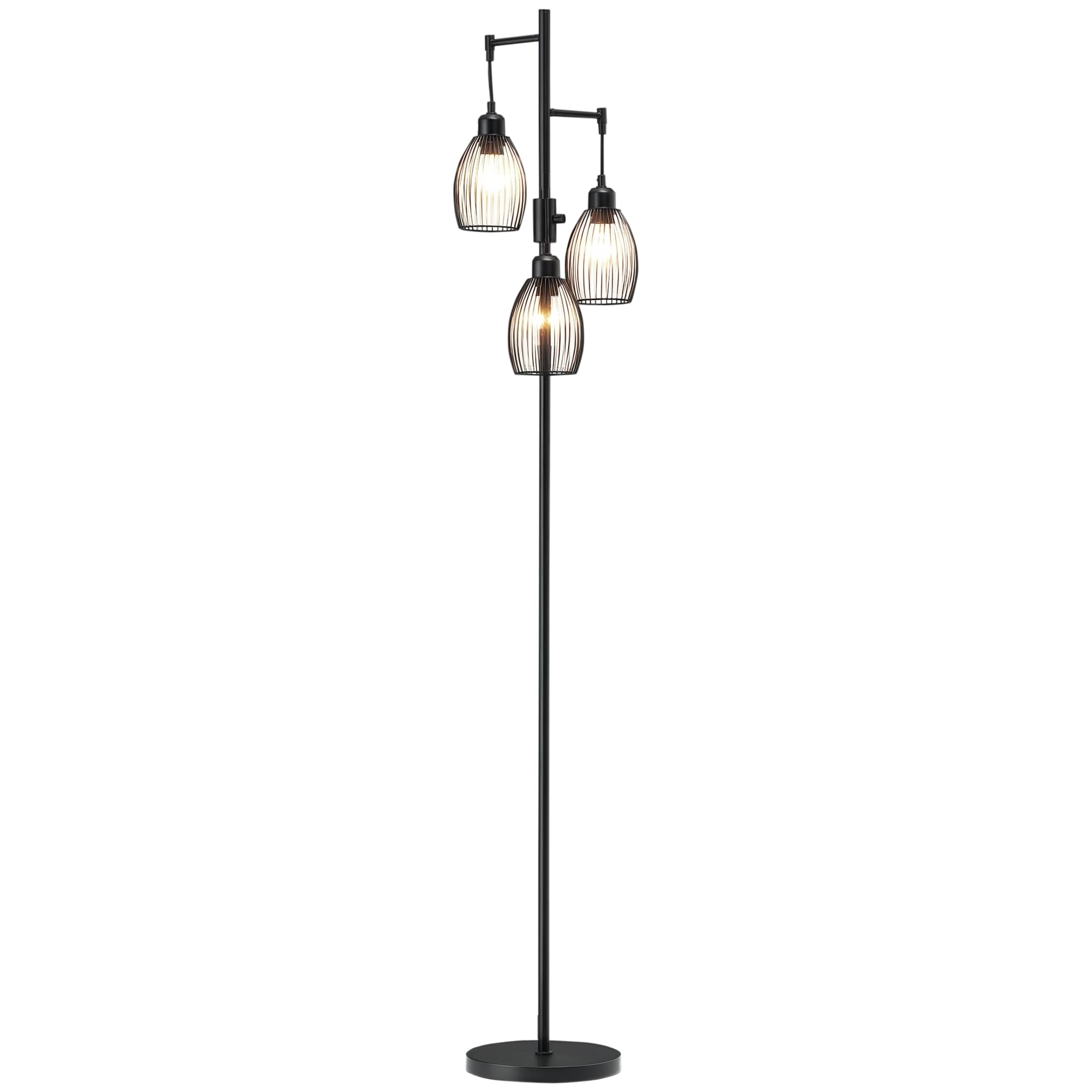 HOMCOM Lampadaire style industriel 40 W max. 3 abat-jours en métal filaire luminosité réglable - ampoule E27 - noir