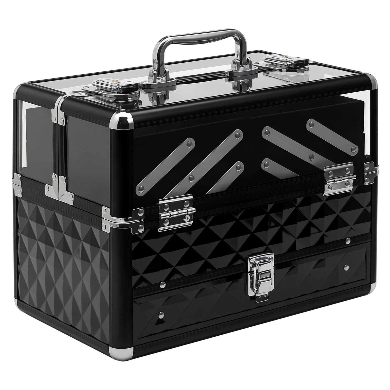 HOMCOM Mallette de Maquillage Coffre Cosmétique Boîte à Maquillage Valise trolleyn cosmétique vanity poignée télescopique réglable noir