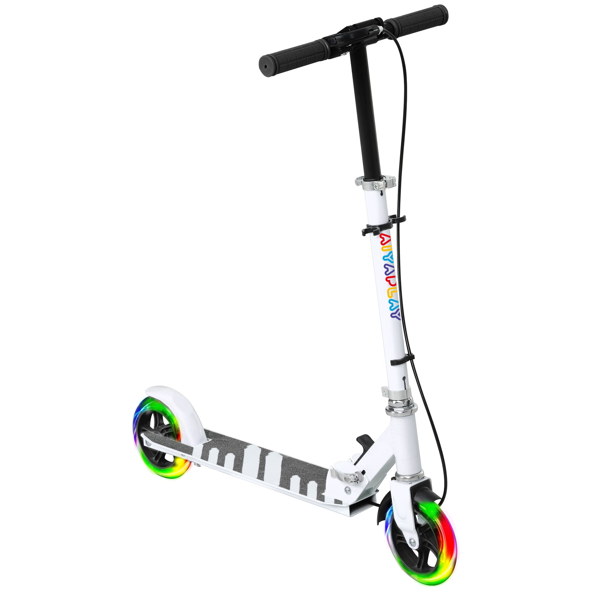 AIYAPLAY Trottinette enfants 3 à 8 ans, trottinette pliable à 2 roues LED roues lumineuses, 4 réglages en hauteur, blanc