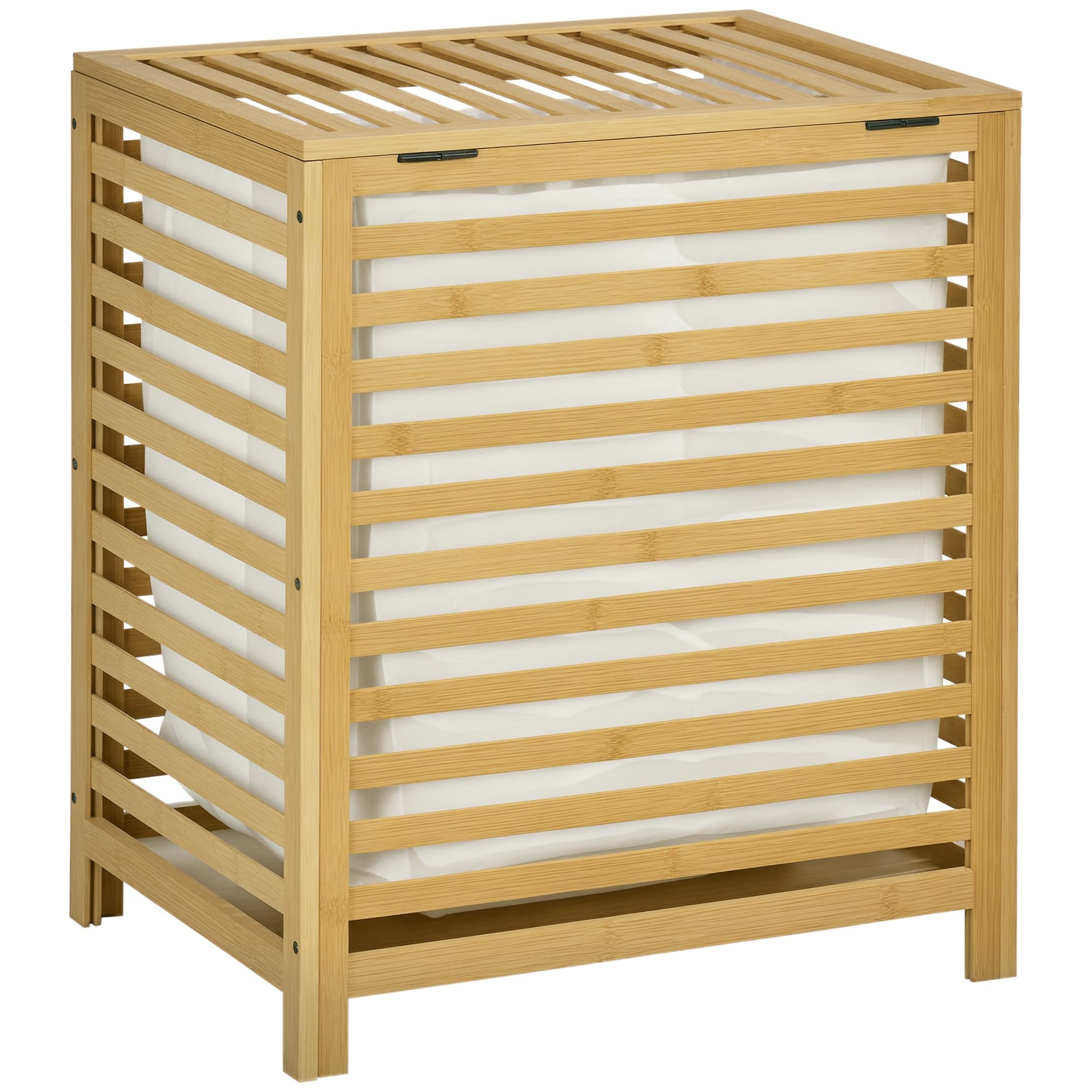 HOMCOM Panier à Linge Bambou Naturel Sac Tissu Amovible Couvercle 50L Aosom France