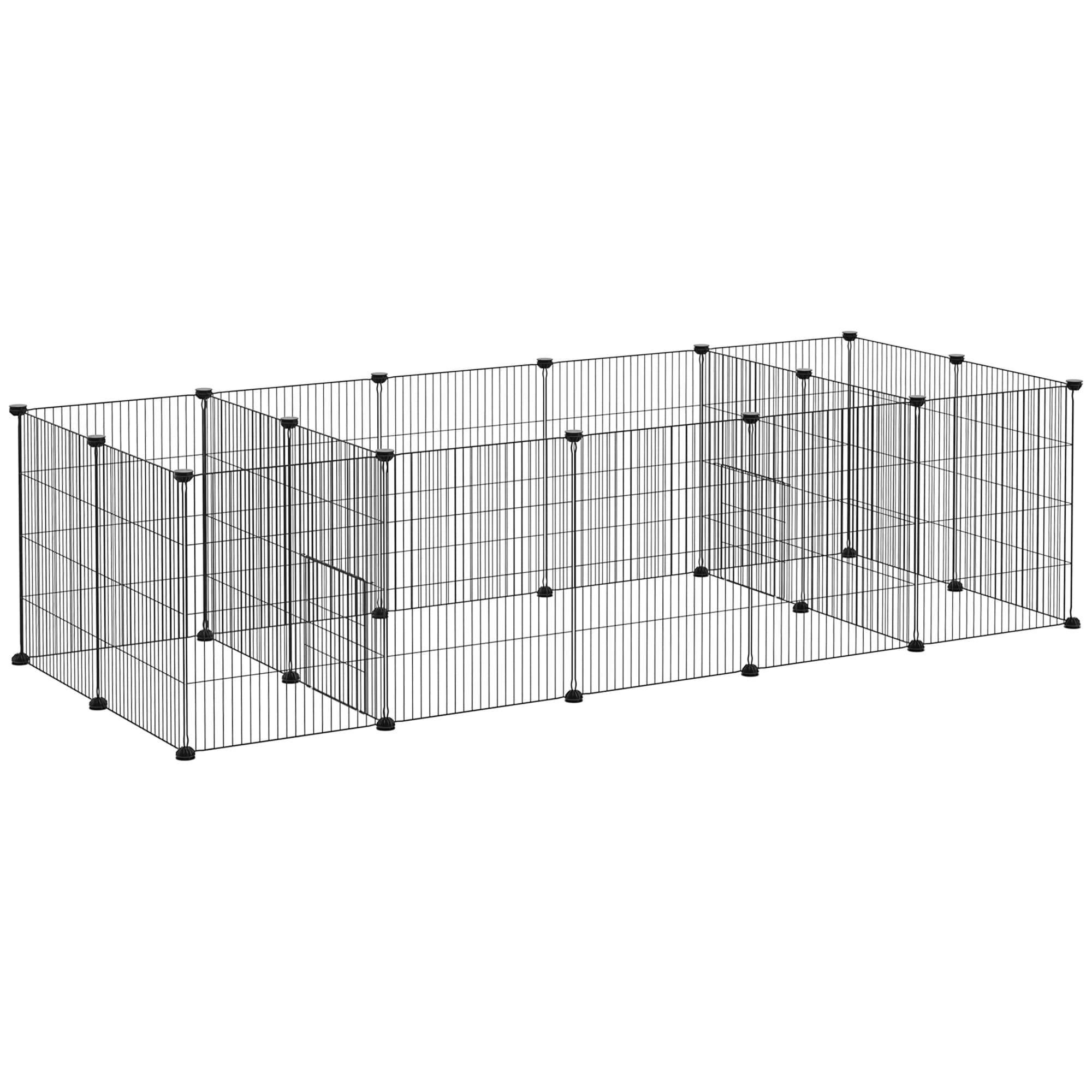 PawHut Enclos parc modulable pour petits animaux lapins rongeurs chiots 18 panneaux en fil d'acier 2 portes 175 x 70 x 45 noir