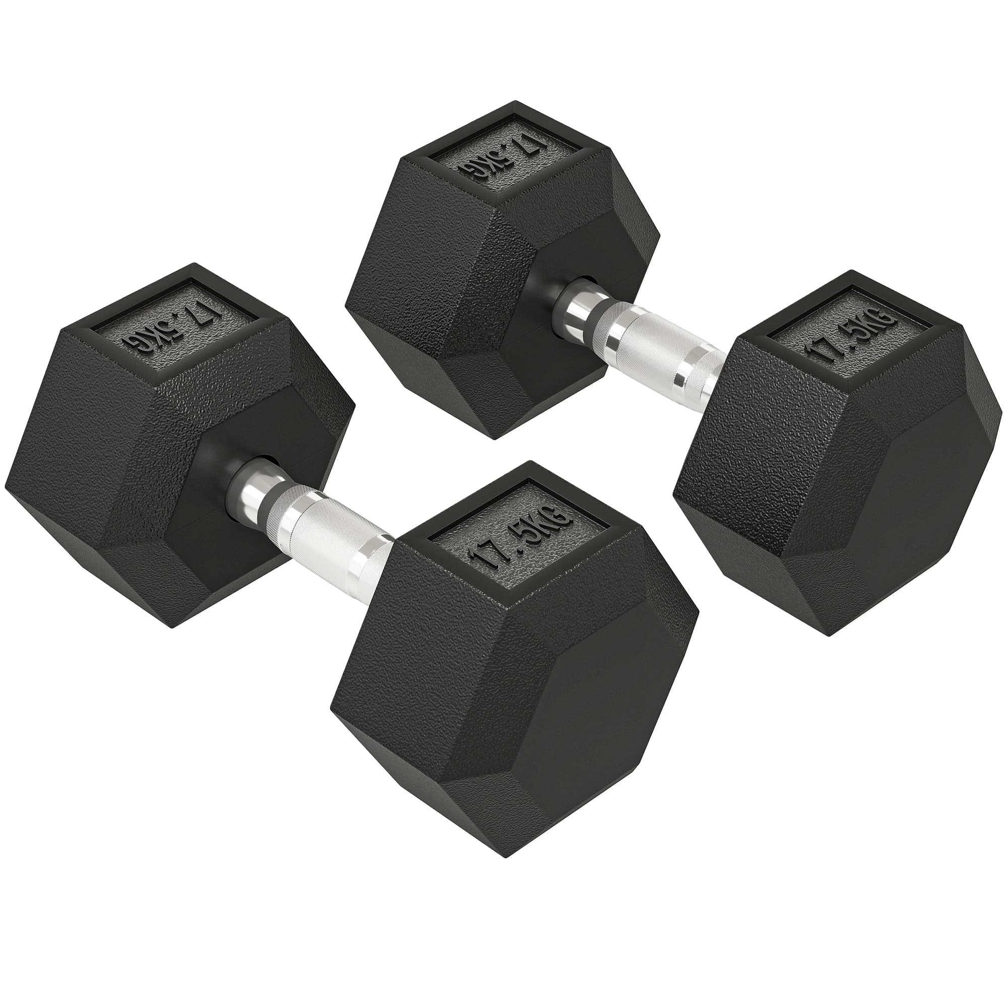 HOMCOM Haltère hexagonale, 35 kg, haltère, poids, poignée antidérapante, noir + argent