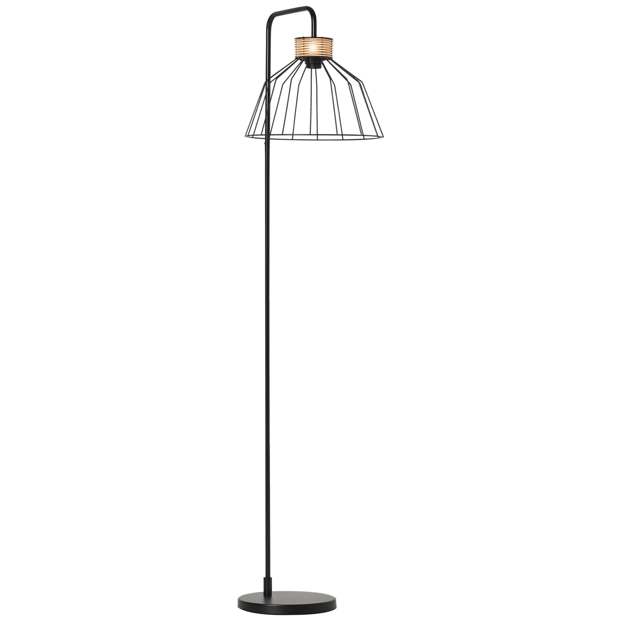 HOMCOM Lampadaire Design Élégant Métal et Rotin Noir pour Salon 44x34x154cm Aosom France