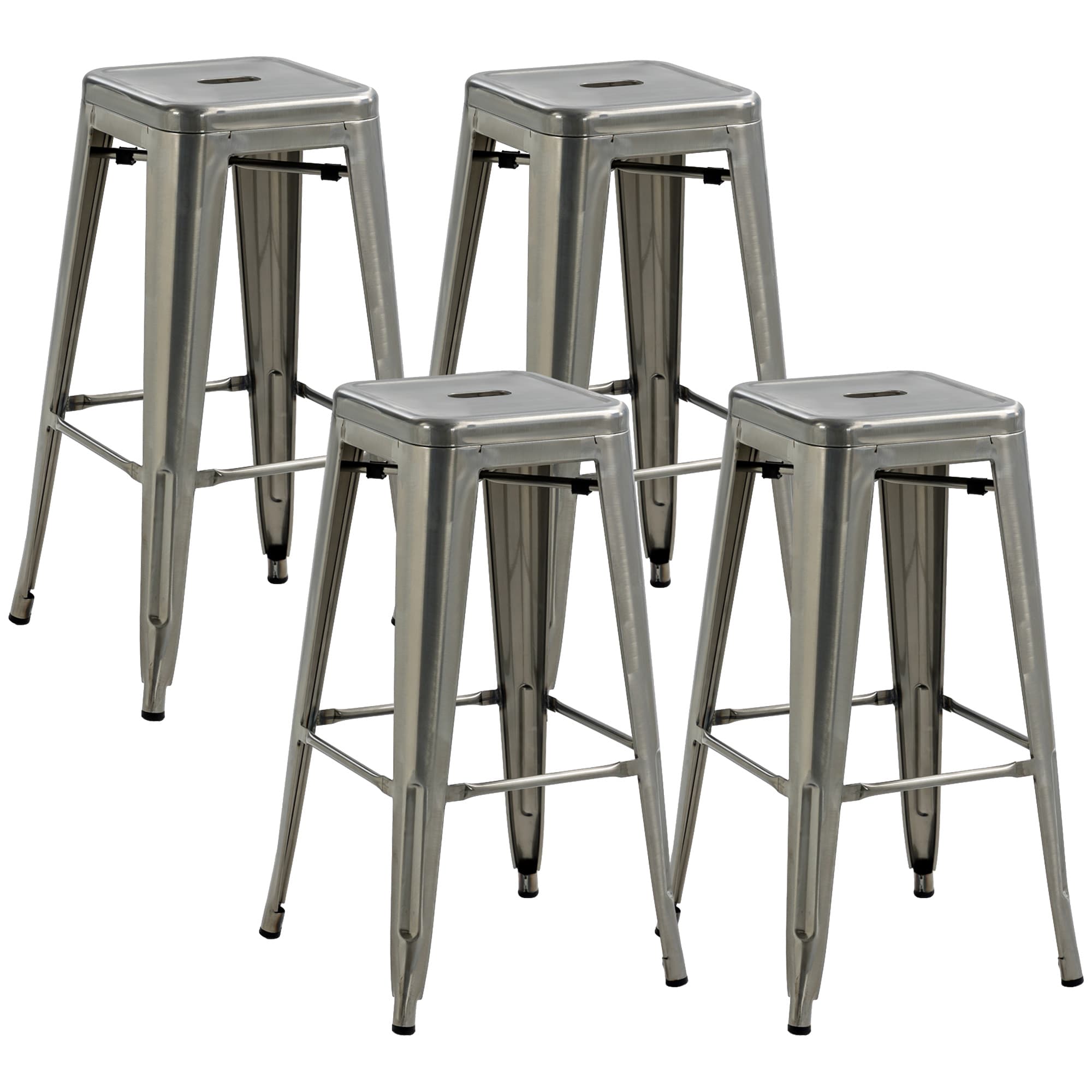 HOMCOM Lot de 4 tabourets de bar industriel empilables hauteur assise 76 cm métal argent