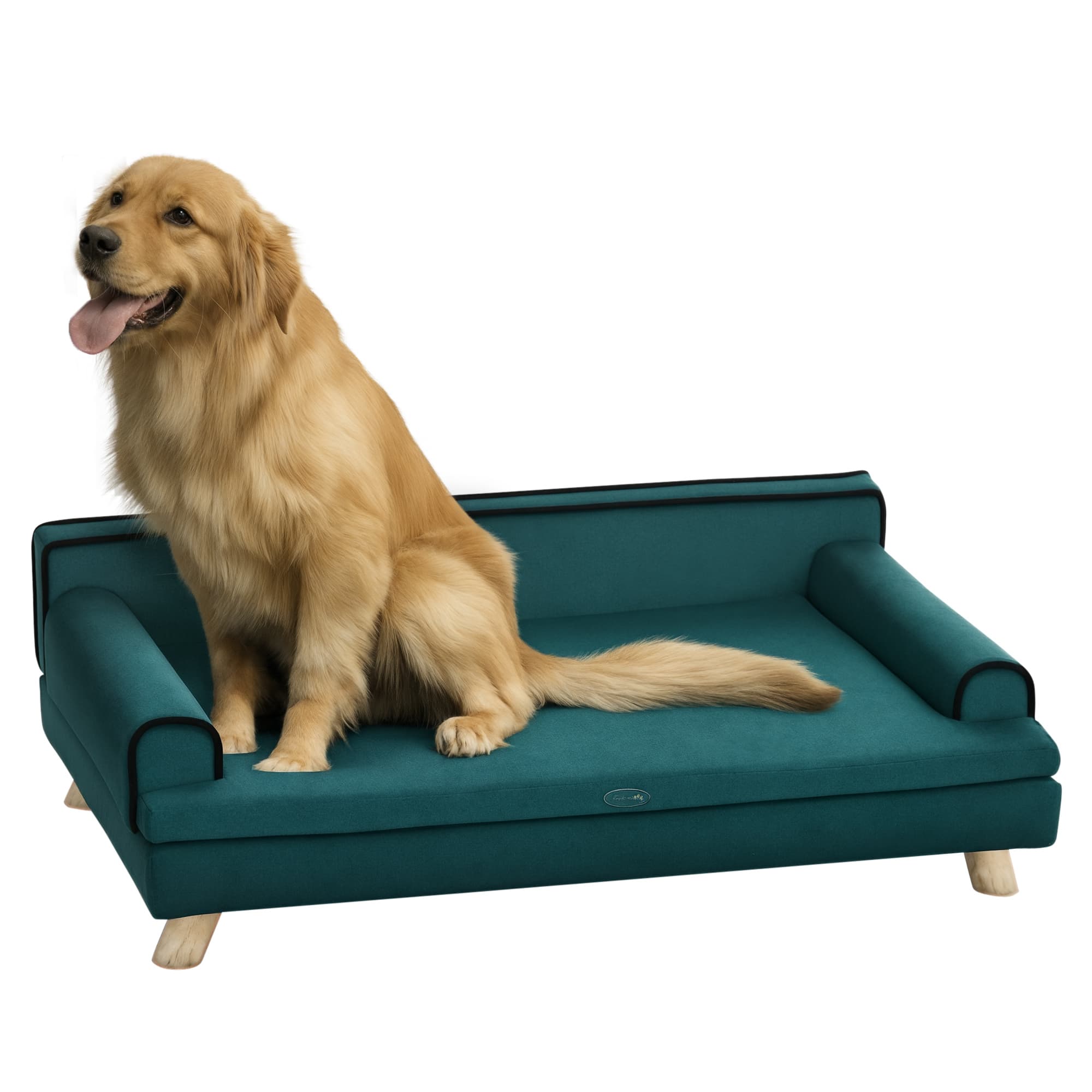 PawHut Canapé pour chien chat Lit canapé chiens design scandinave coussin moelleux amovible pieds bois massif 100 x 62 x 32 cm bleu canard