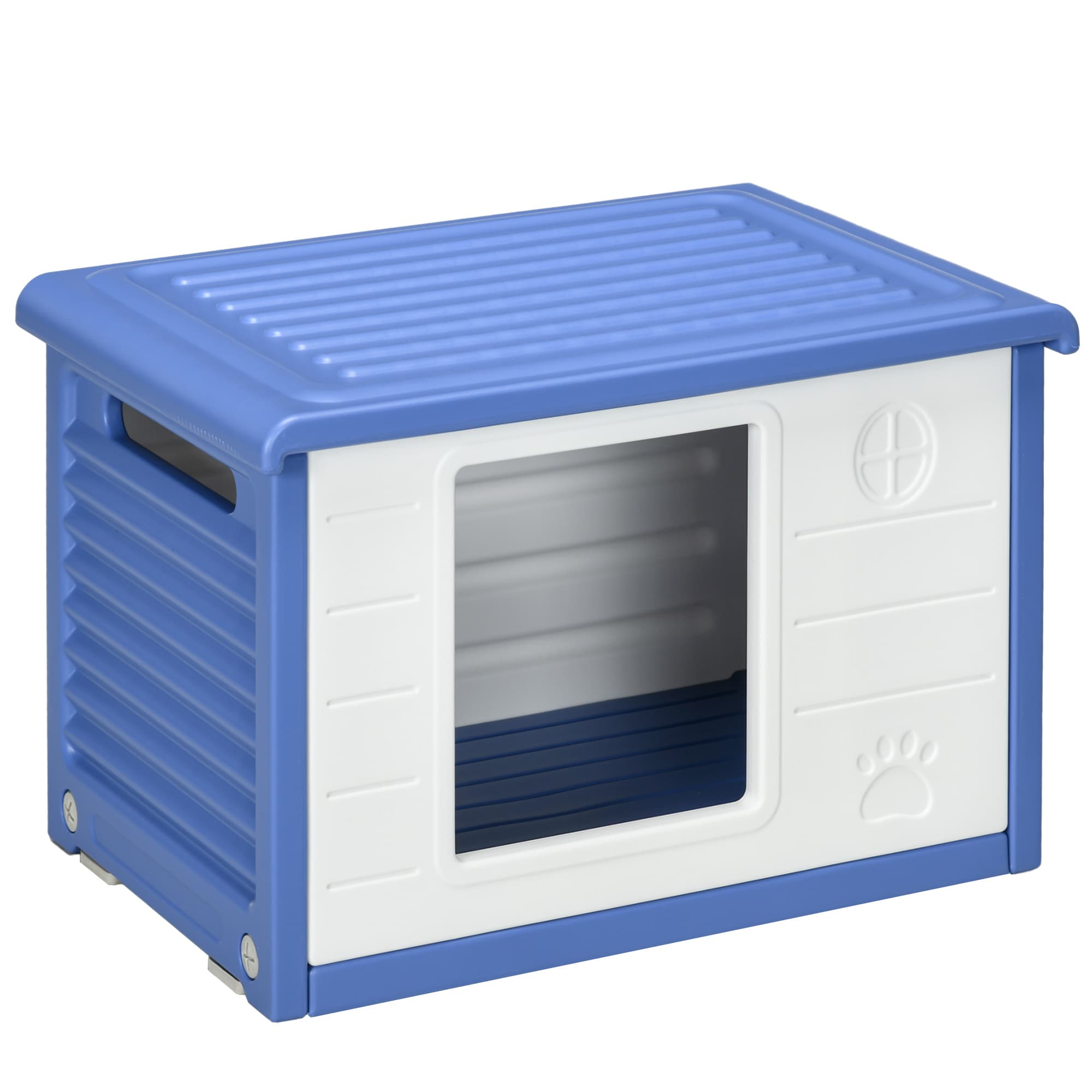 PawHut Niche pour chien extérieure en plastique maison pour chiens avec bouches d'aération bleu et blanc