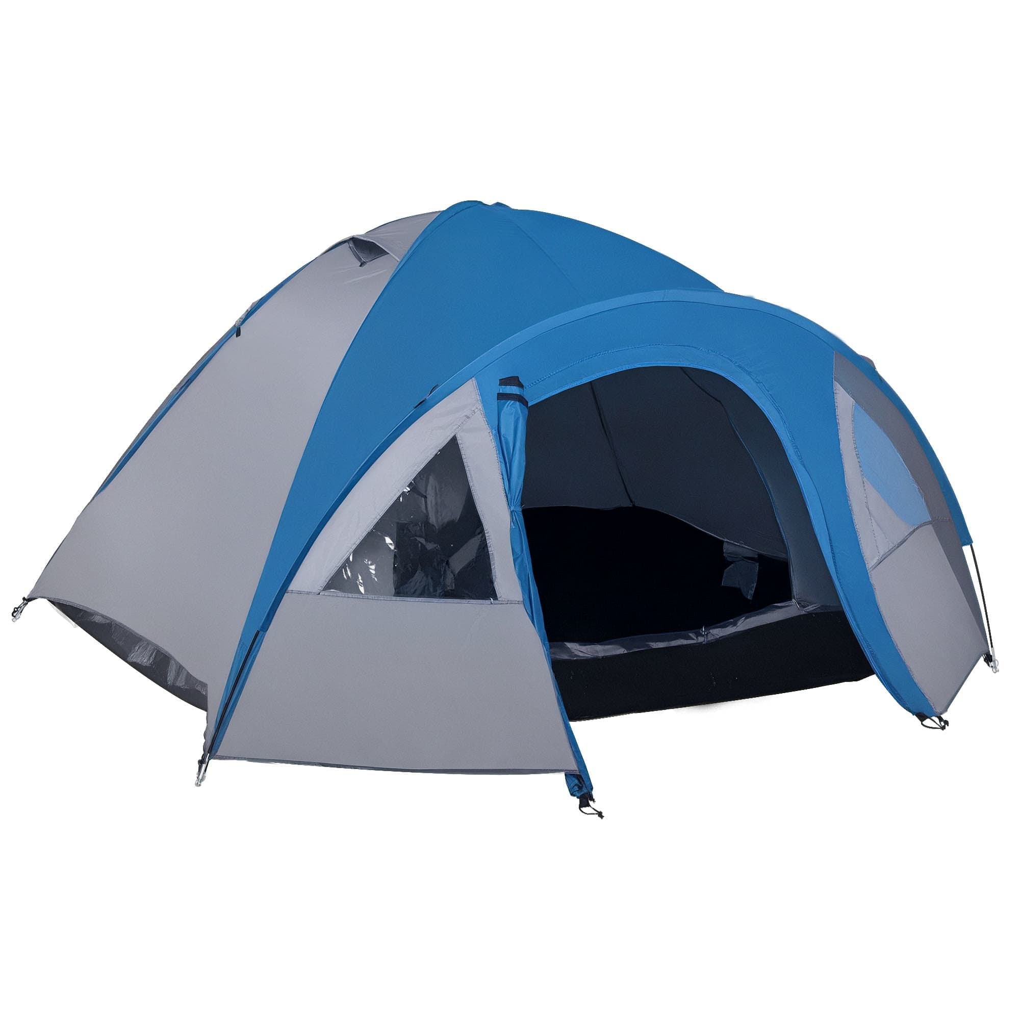 Outsunny Tente de camping familiale 4-5 personnes montage facile double porte et fenêtres dim. 3L x 2,50l x 1,30H m fibre verre polyester bleu marine