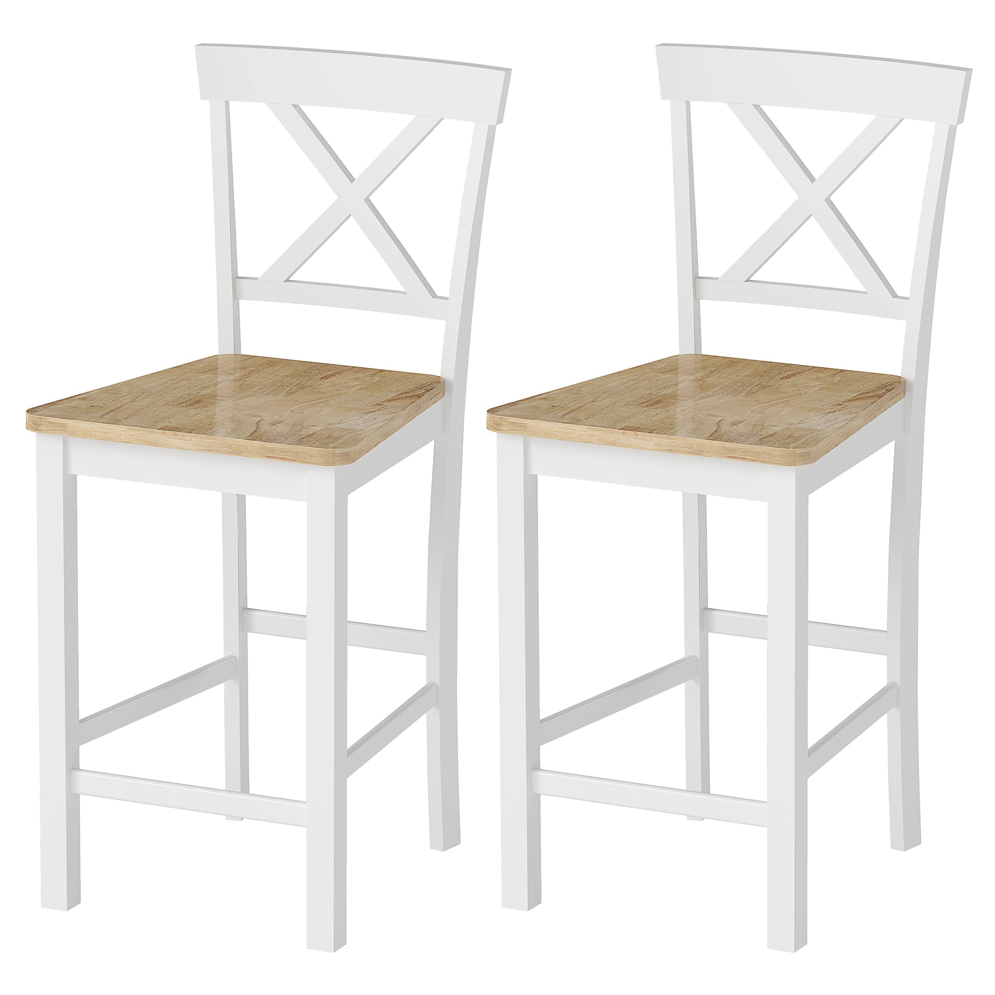 HOMCOM Ensemble de 2 tabourets de bar avec dossier et repose-pied en bois de caoutchouc, pour cuisine, salle à manger, bar, Chêne+Blanc