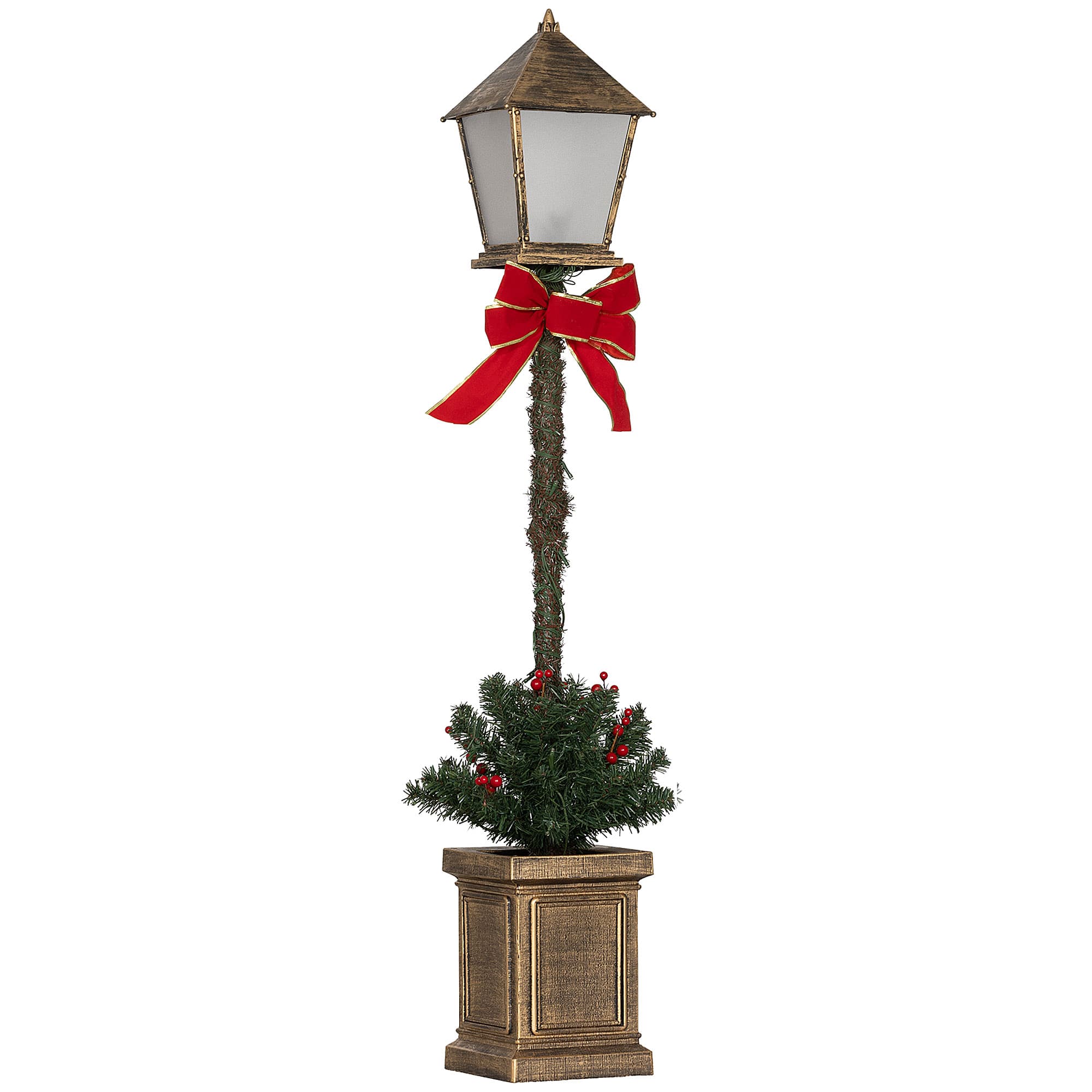 Outsunny Lampadaire de Noël lumineux LED de 1,2 m ornement décoration de Noël avec grappes de baies et nœud papillon