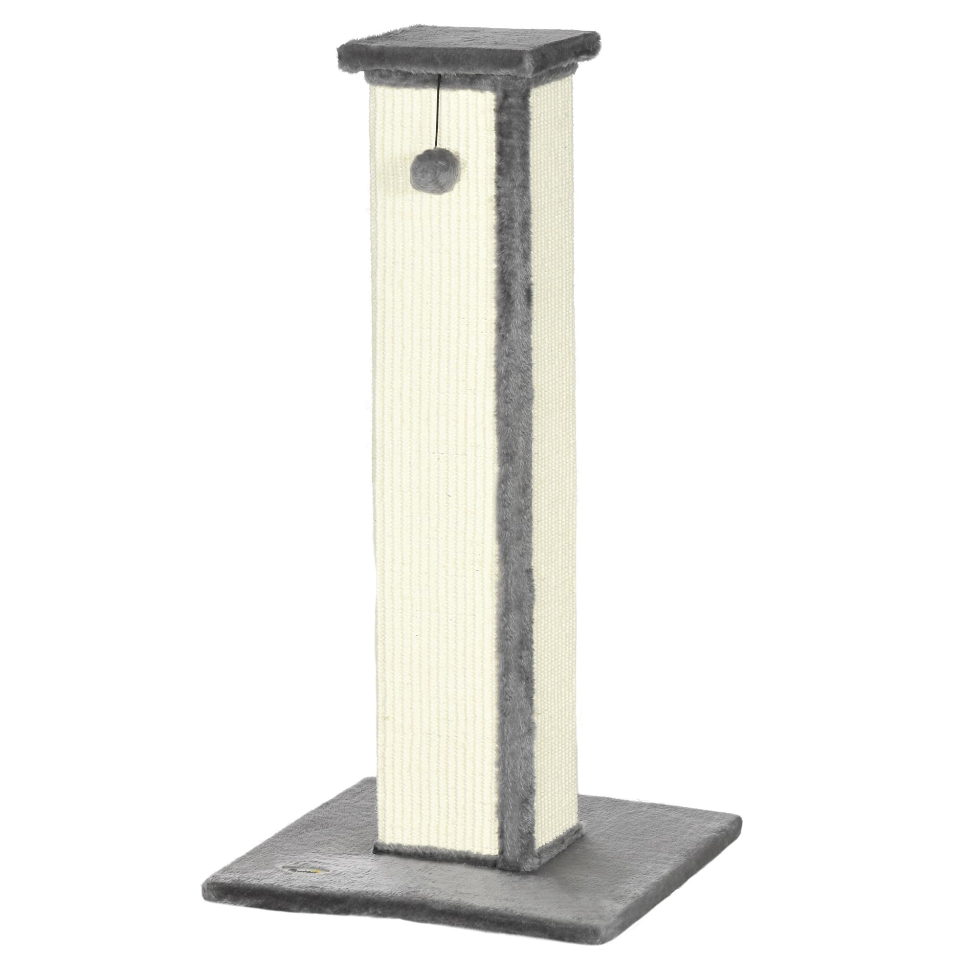 PawHut Griffoir pour chat poteau griffoir chat en sisal et peluche, boule suspendue base stable 41 x 41 x 81 cm gris et crème