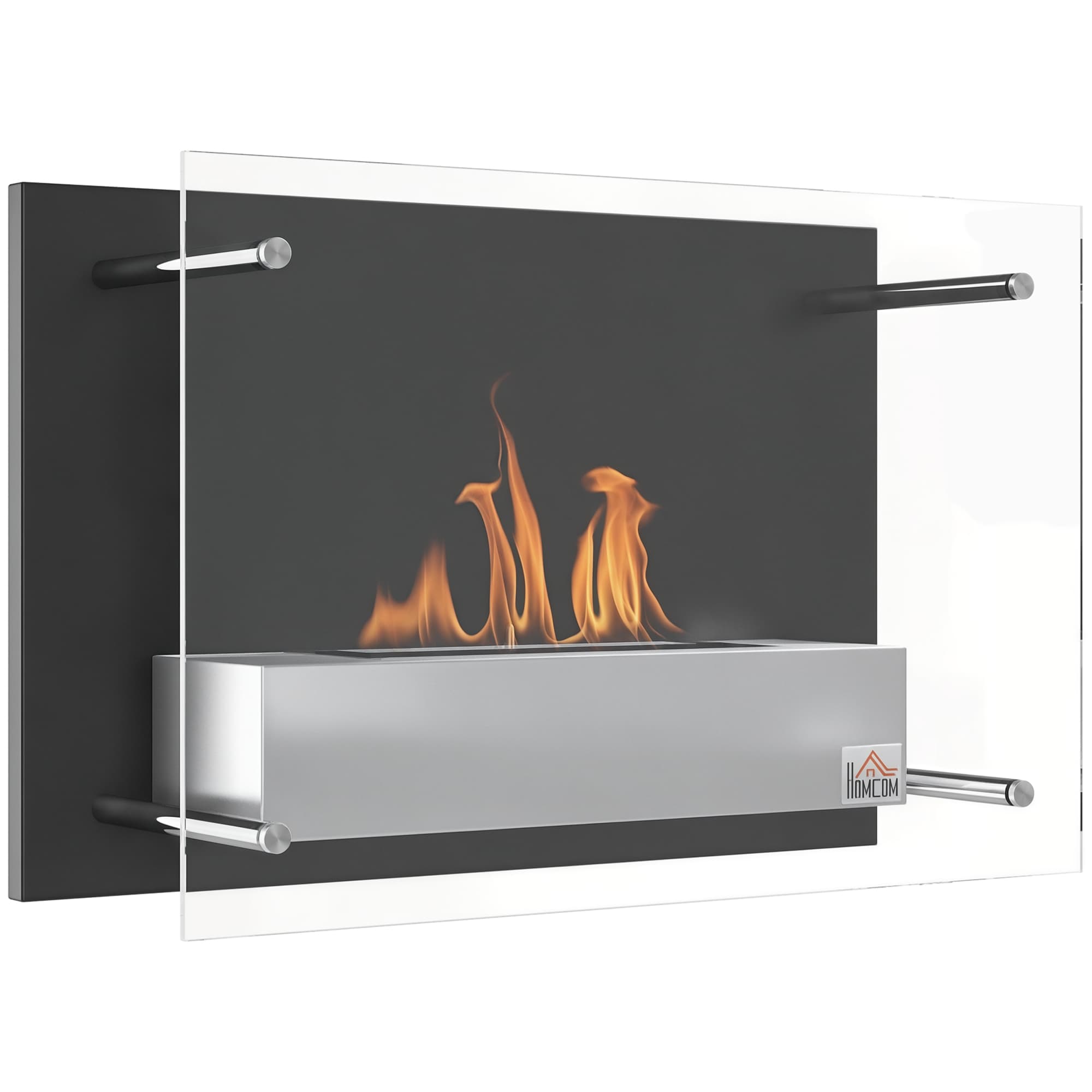 HOMCOM Cheminée bioéthanol Murale insert cheminée encastrable brûleur 1.5 L, dim. 60L x 22l x 40H cm Couverture 25-25 m2 Acier inox Aosom France