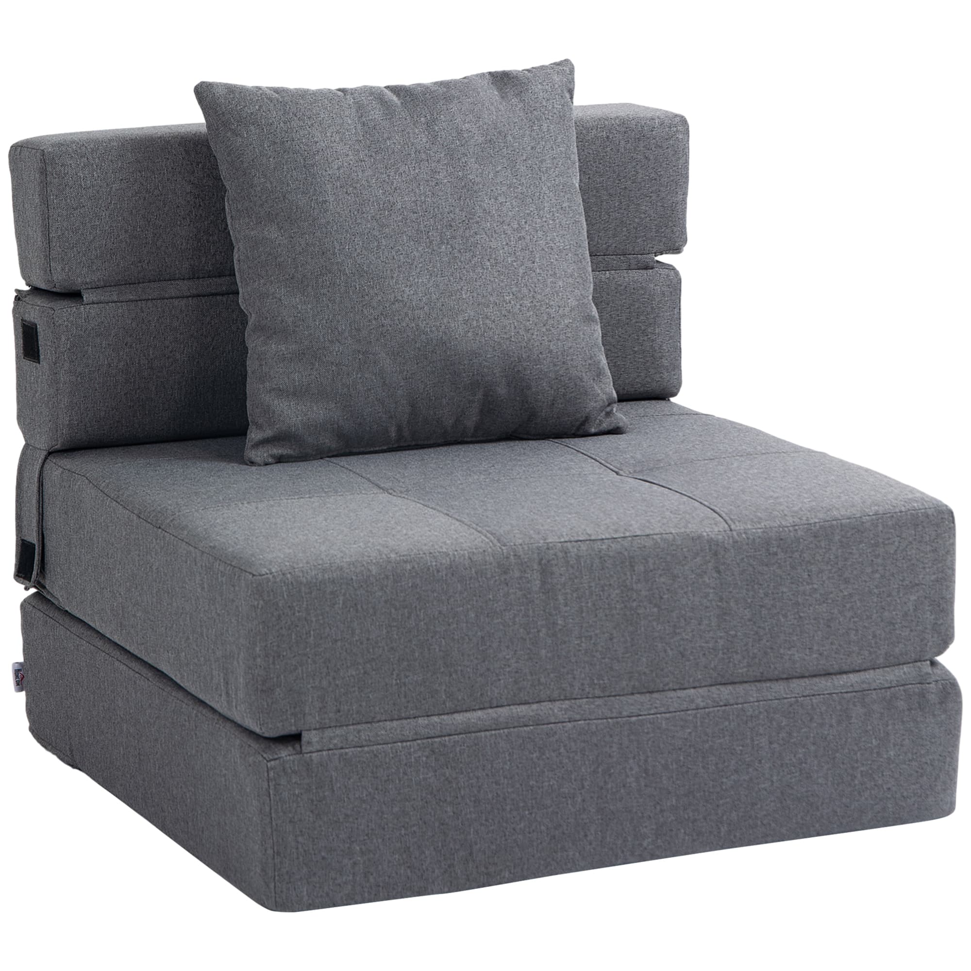 HOMCOM Chauffeuse canapé-lit convertible fauteuil 1 place avec 1 coussin déhoussable, tissu gris