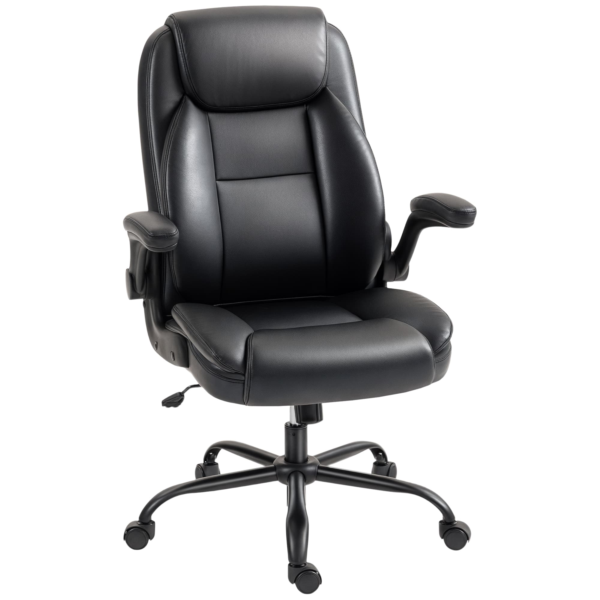 HOMCOM Fauteuil de bureau avec accoudoirs relevables, chaise de bureau ergonomique, hauteur réglable, fonction de bascule, noir