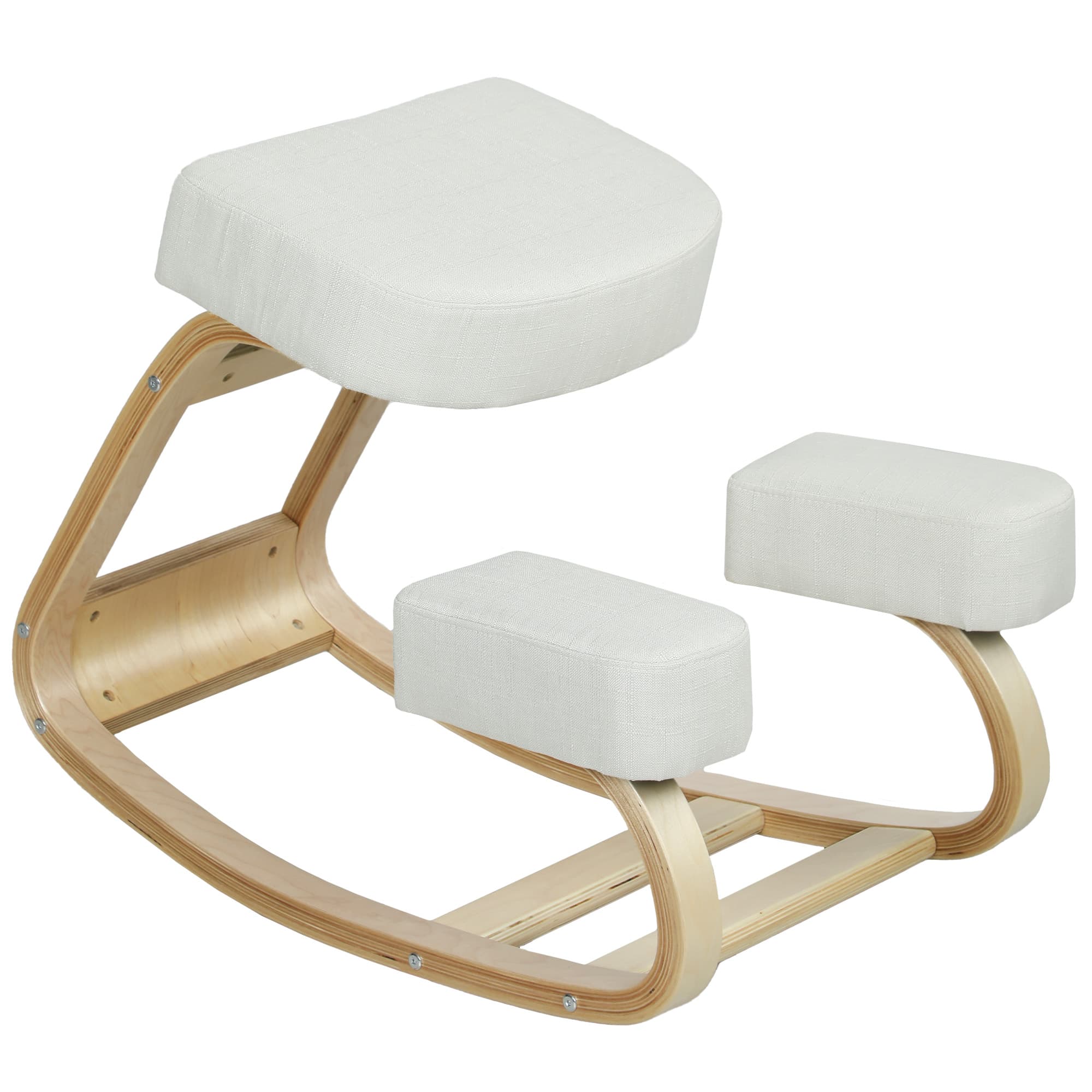 Vinsetto Fauteuil Ergonomique avec Inginocchiatoio en Bois de Bouleau et Coussin, 51x69x58 cm, Crème