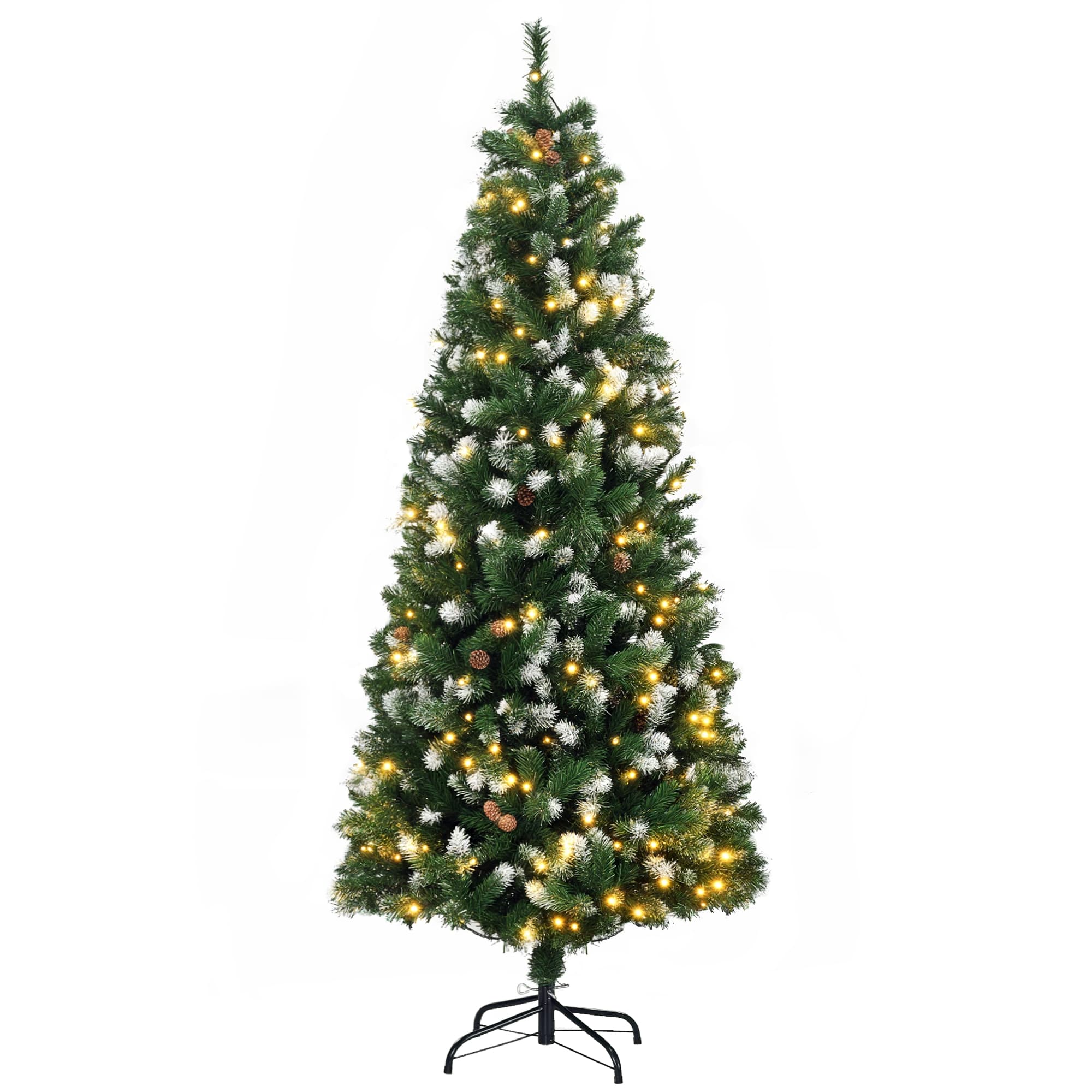 HOMCOM Sapin de Noël artificiel lumineux 703 branches 250 LED 30 pommes de pin support pied pliable hauteur 180 cm Ø 80 vert