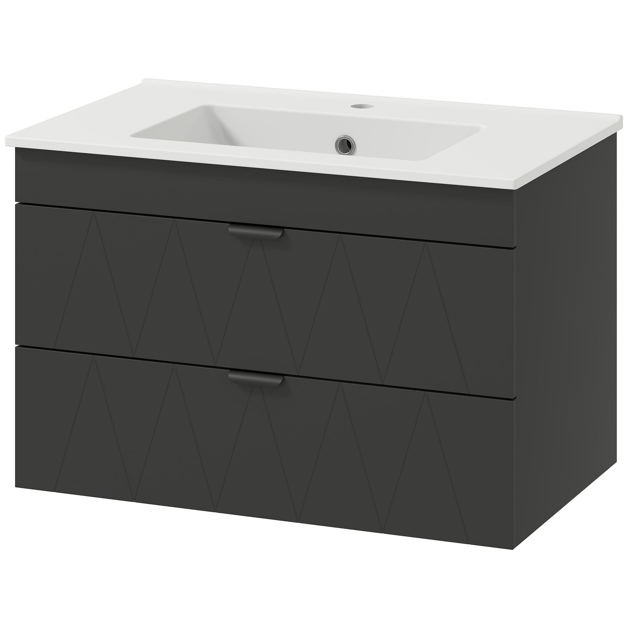 HOMCOM Meuble sous-lavabo avec lavabo en céramique et tiroirs à fermeture en douceur noir