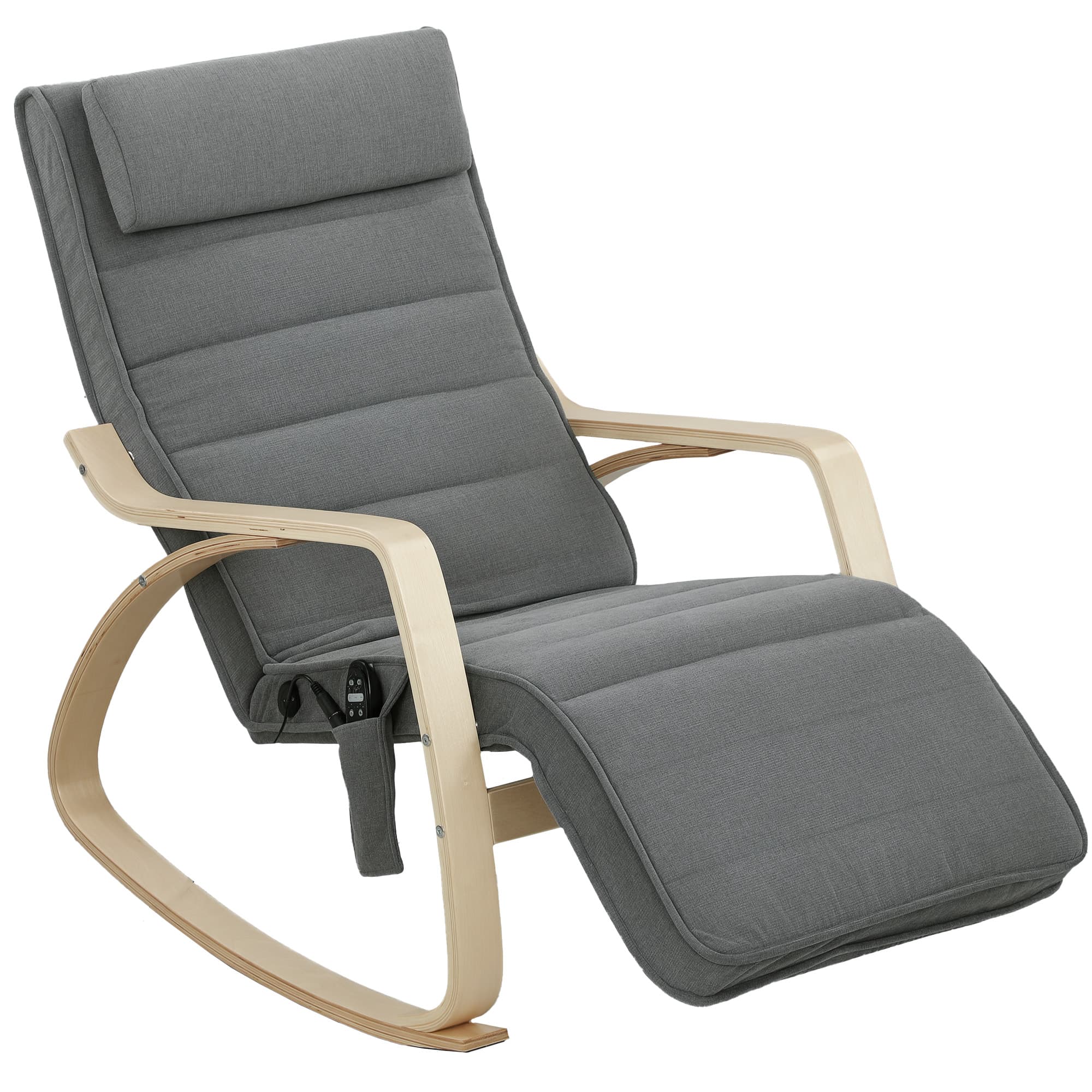 HOMCOM Fauteuil à bascule avec fonction de massage, chauffage lombaire, 3 modes, revêtement en tissu, gris