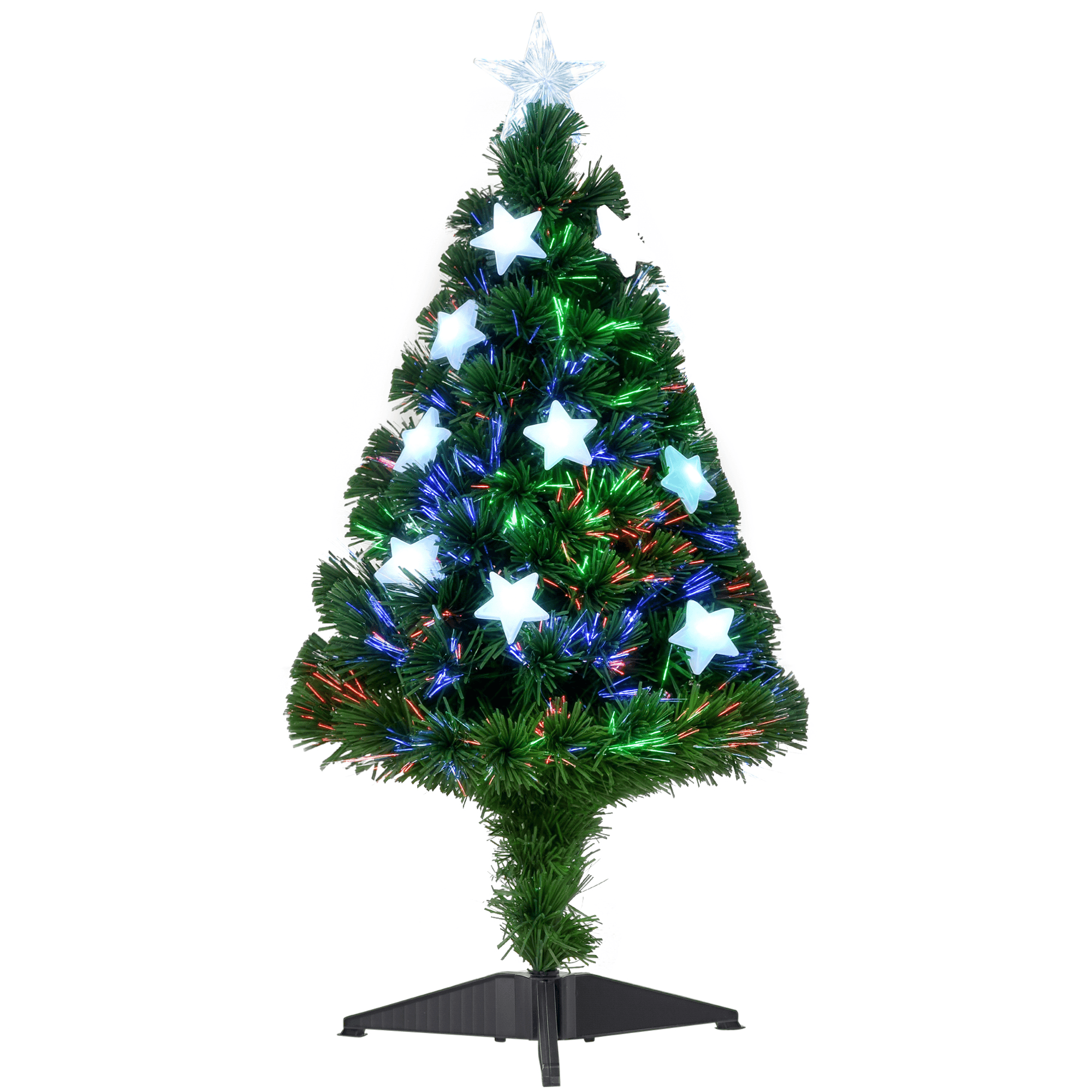 Homcom Sapin de Noël sapin artificiel lumineux fibre optique LED multicolore + support pied Ø 45 x 90H cm 90 branches étoile sommet brillante vert