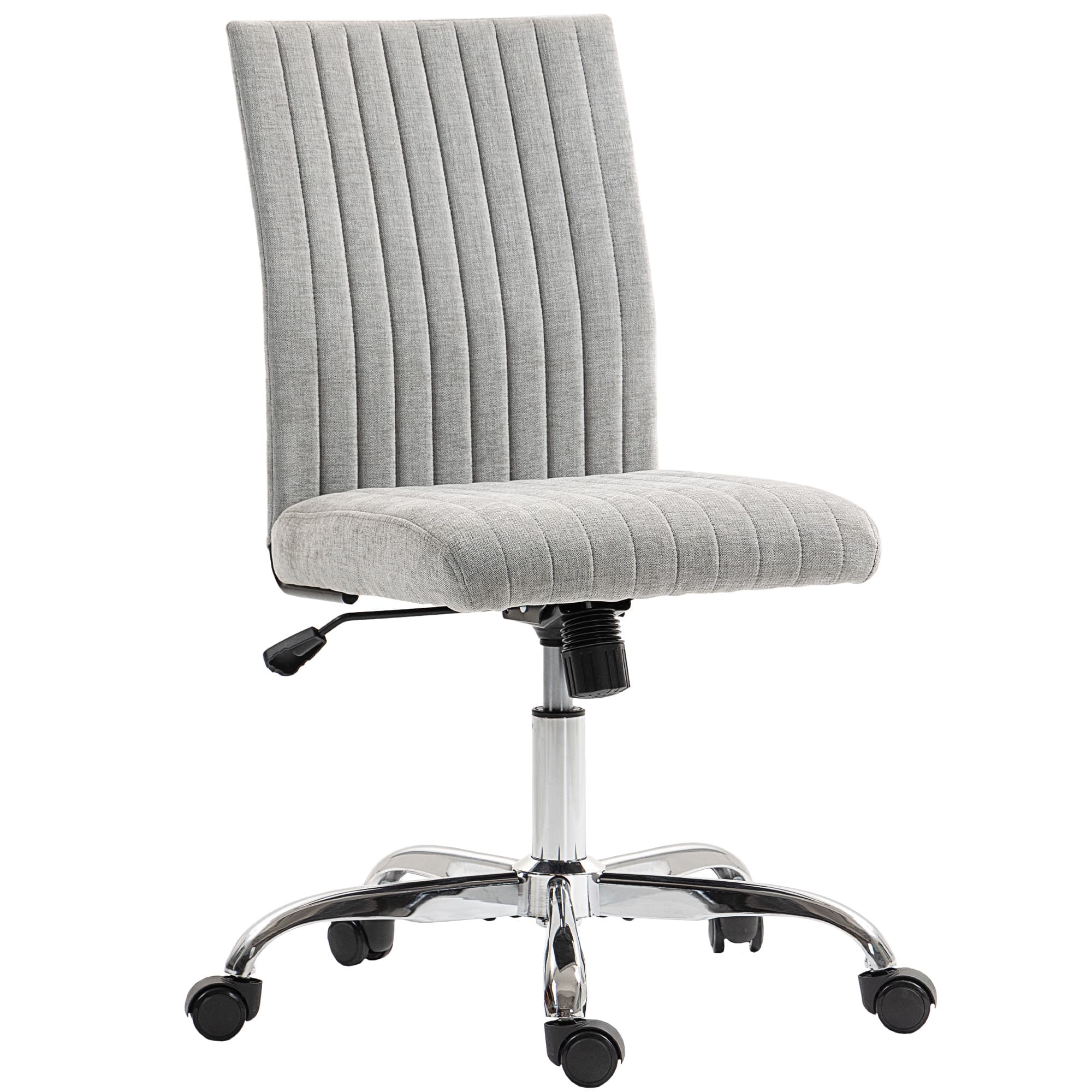 HOMCOM Chaise Bureau Sans Accoudoirs avec Hauteur Réglable et Siège Pivotant, Revêtement en Tissu, Gris