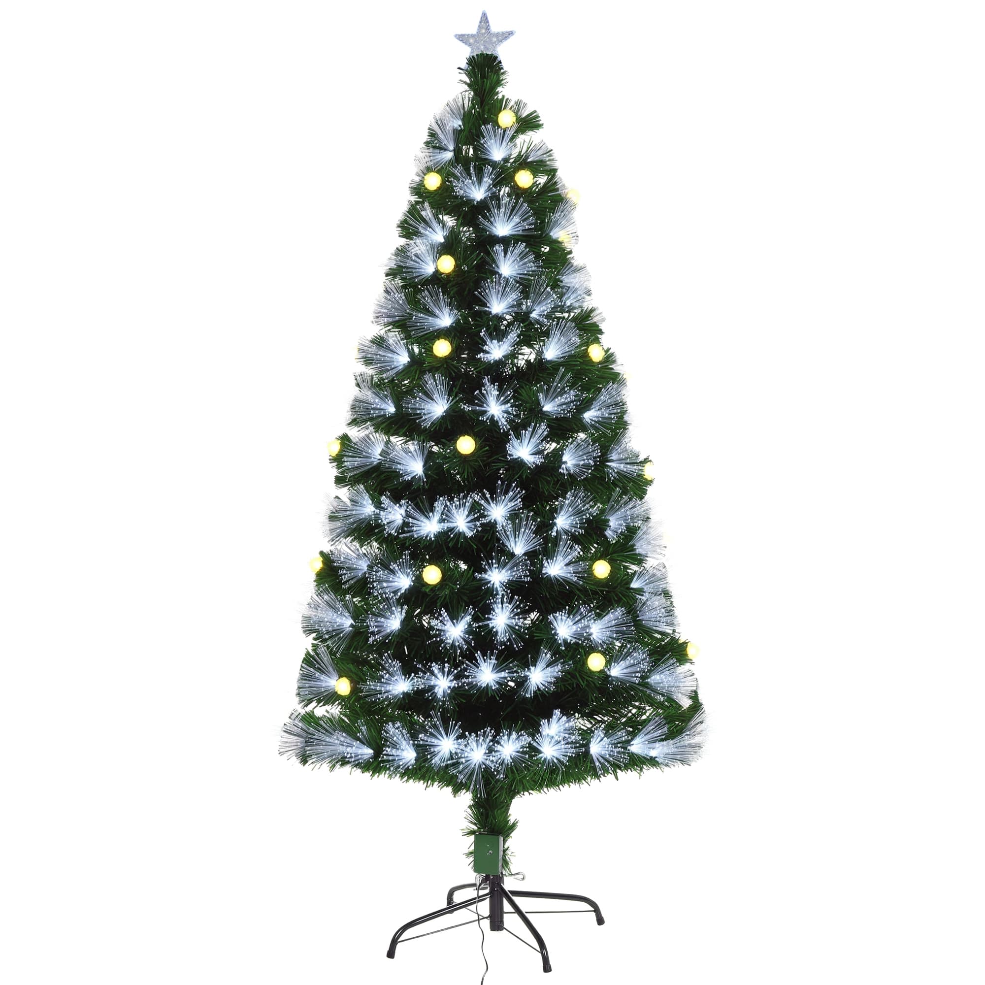 HOMCOM Sapin de Noël sapin artificiel lumineux fibre optique LED + 20 ampoules + support pied Ø 63 x 120H cm 130 Aosom France