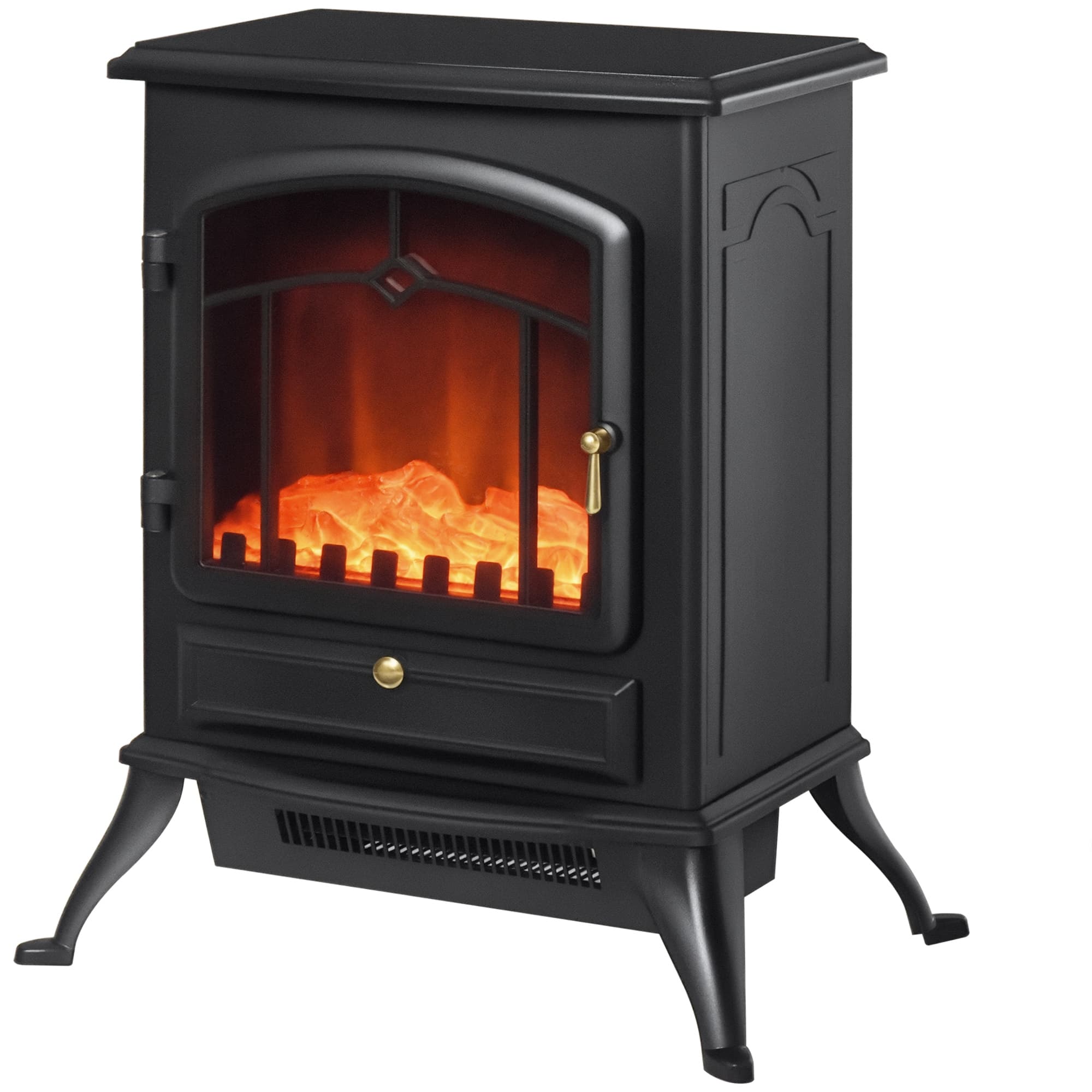 HOMCOM Cheminée électrique à Effet de Flamme poêle Style rétro Thermostat 1000-2000 W Anti surchauffe Noir