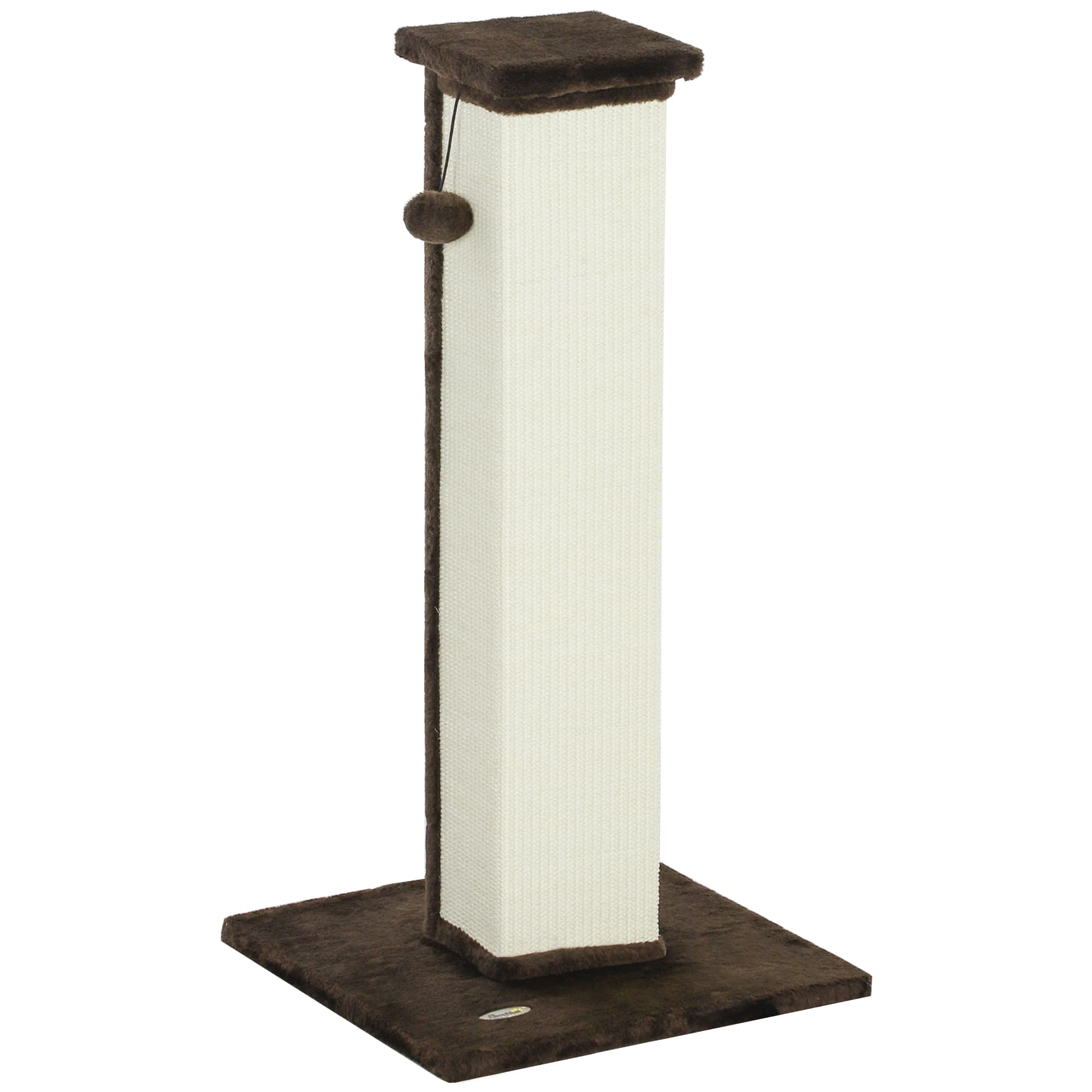 PawHut Griffoir pour chat poteau griffoir chat en sisal et peluche, boule suspendue base stable 41 x 41 x 81 cm marron et crème