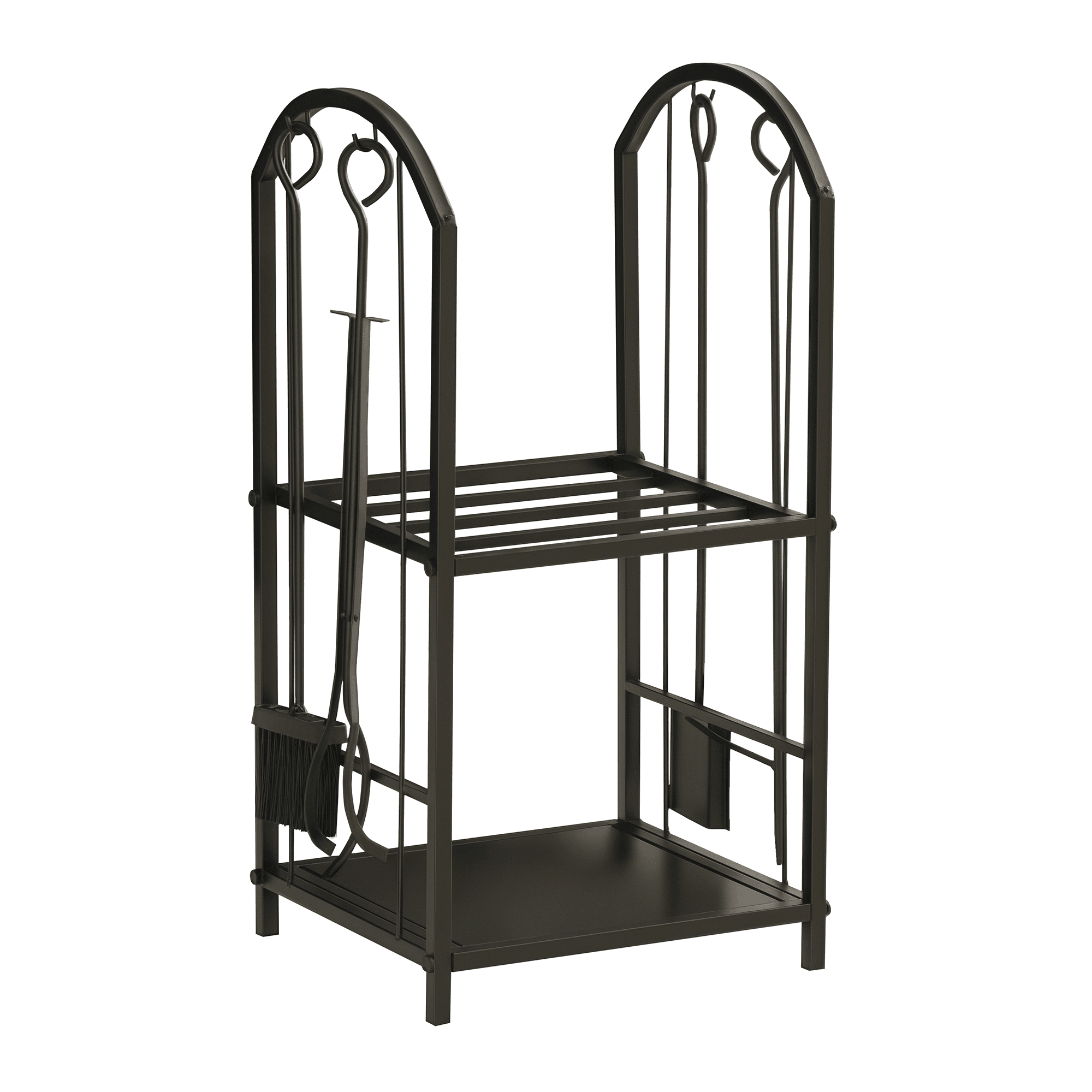 Outsunny Porte-bûches range bûches 2 niveaux étagère à bois de cheminée dim. 41,5L x 32,5l x 74,5H cm métal noir