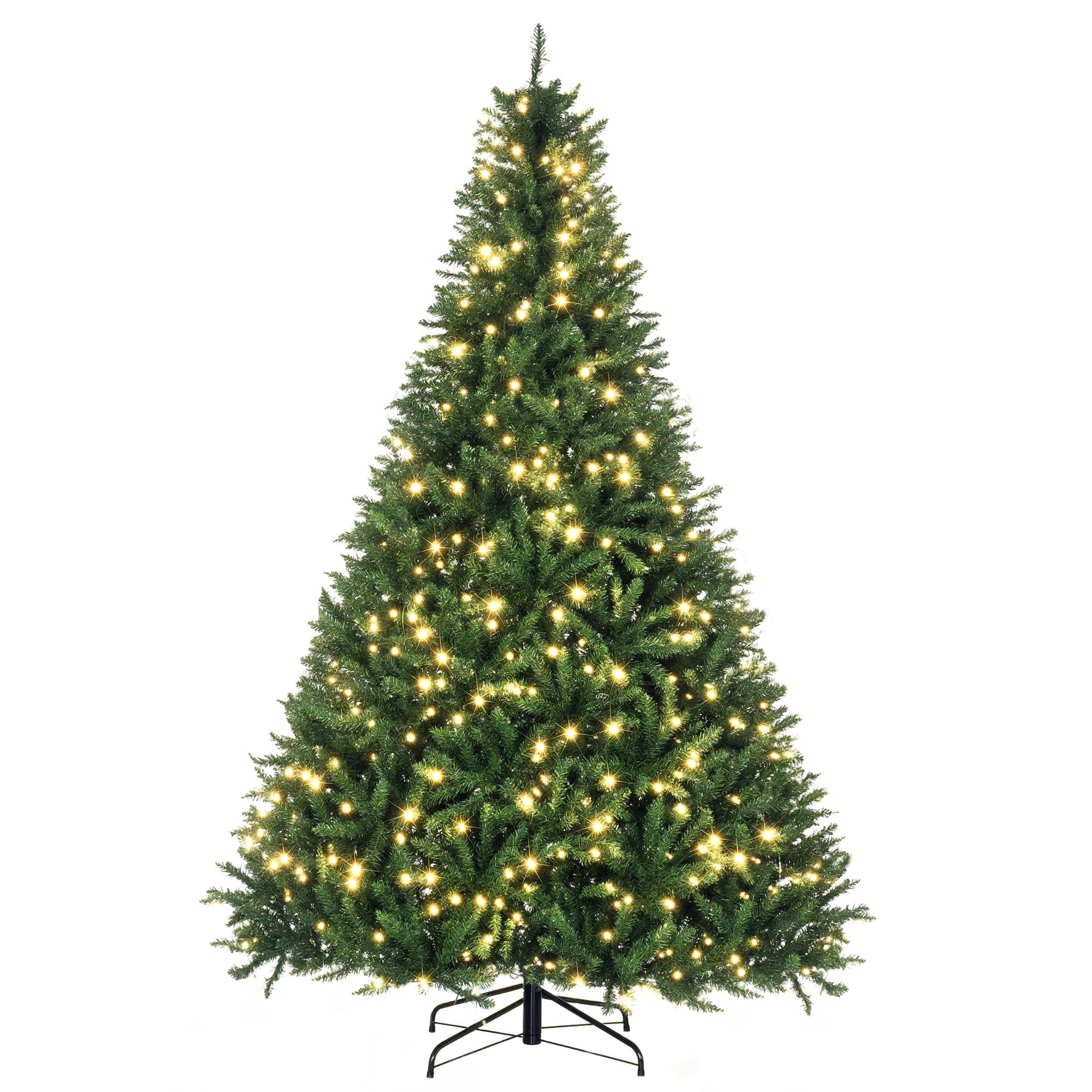 HOMCOM Sapin de Noël sapin artificiel Lumineux LED x 700 Blanc Chaud + Support Pied Ø 142 x 210H cm 2154 Branches Vert Aosom France