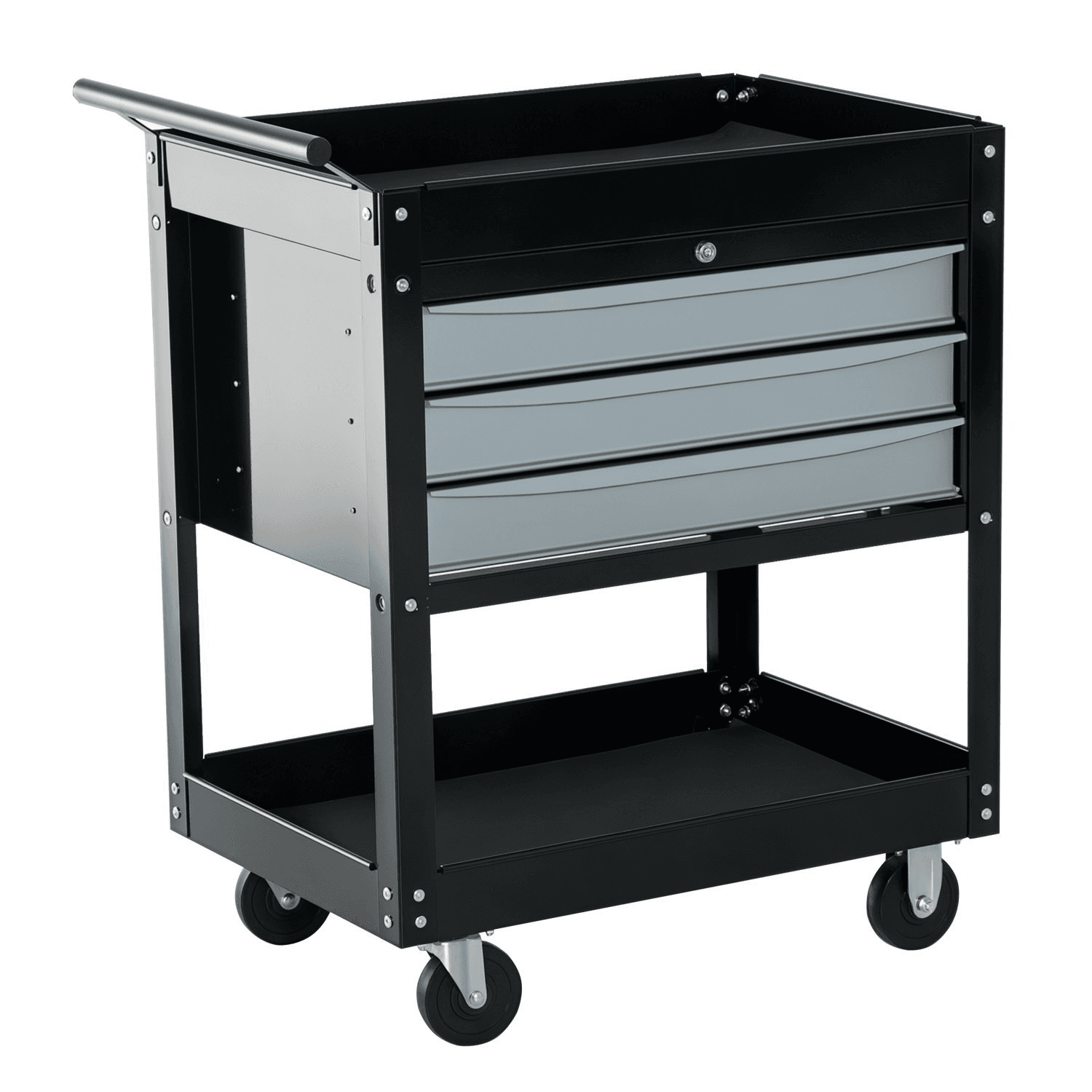 HOMCOM Chariot à Outils Servante Atelier Amovible 3 Tiroirs Verrouillables Acier