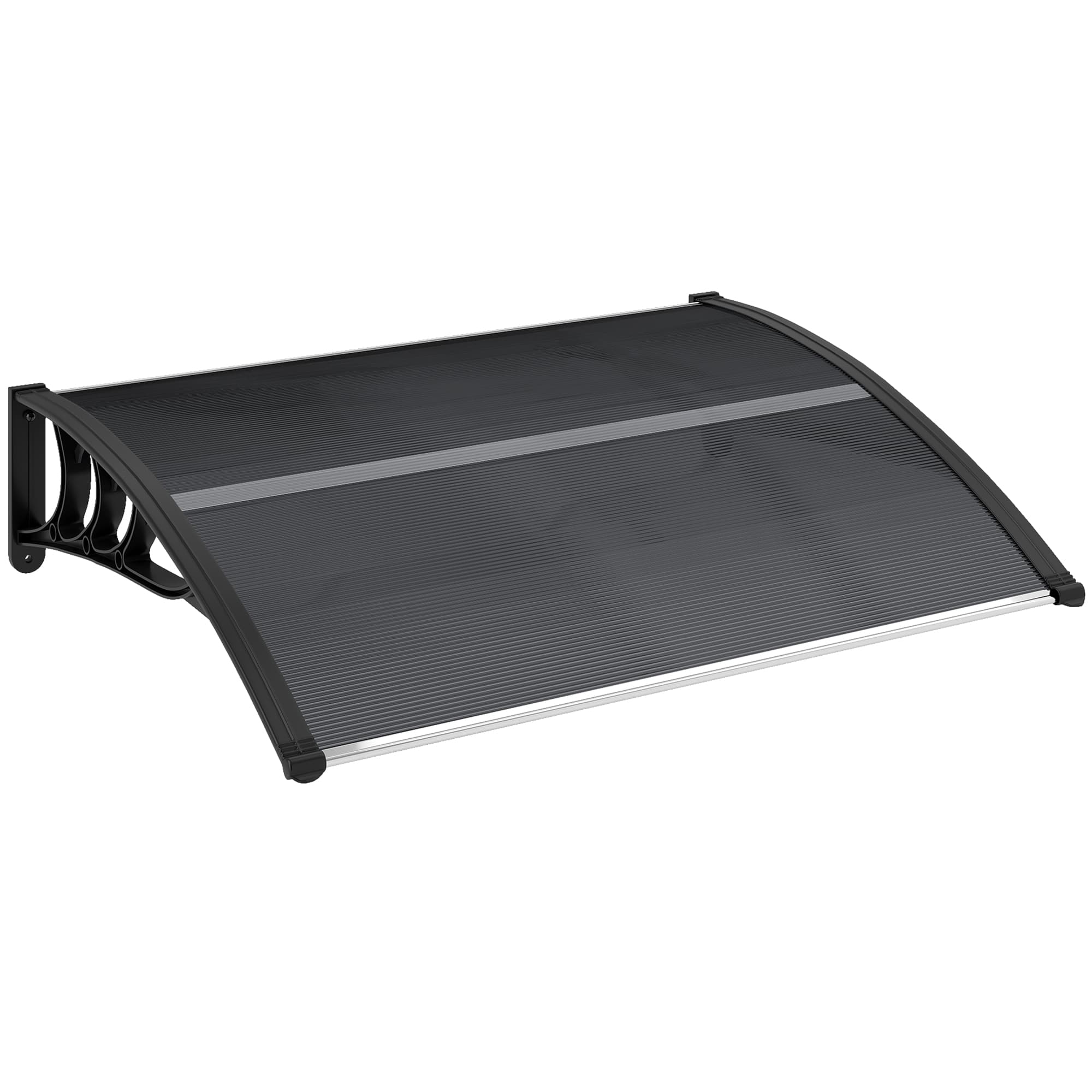 Outsunny Auvent de porte d'entrée, toit marquise de porte exterieur en polycarbonate et aluminium résistante 100 x 75 cm noir