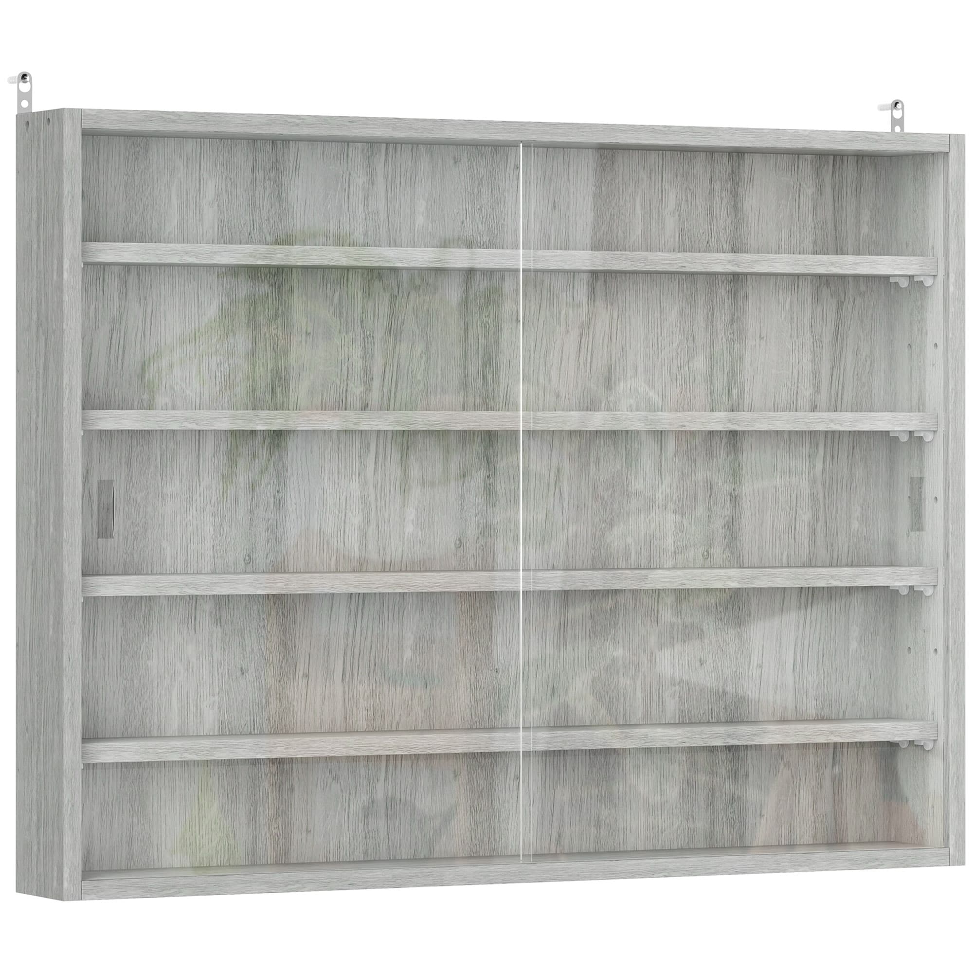 HOMCOM Vitrine murale pour objets de collection 5 étagère réglables en hauteur et 2 portes coulissantes 80 x 9,5 x 60 cm gris
