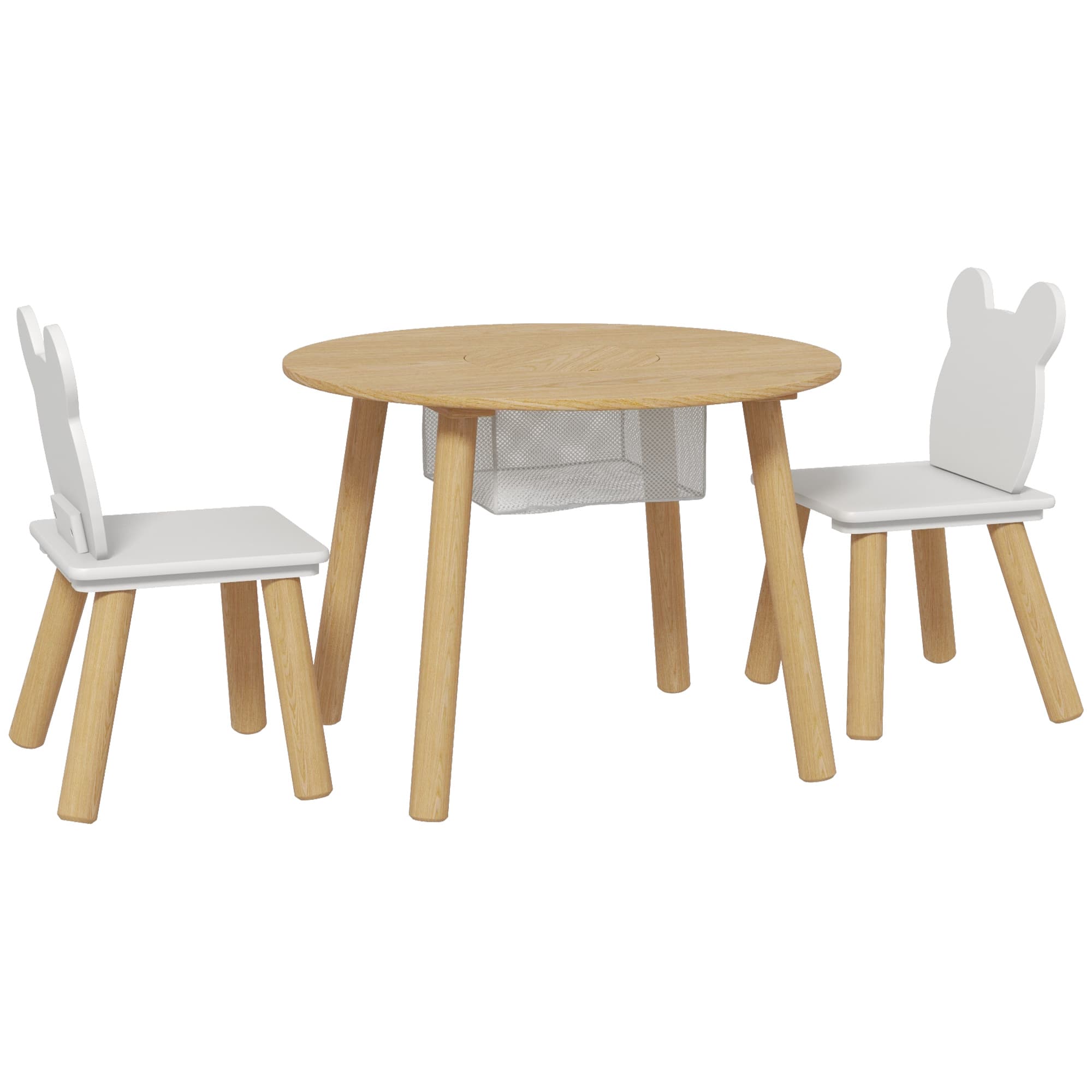 AIYAPLAY Ensemble 1 table ronde, 2 chaises pour enfant 3 pièces, dossier en forme d'ours, activités, bricolage, repas, 3-6 ans