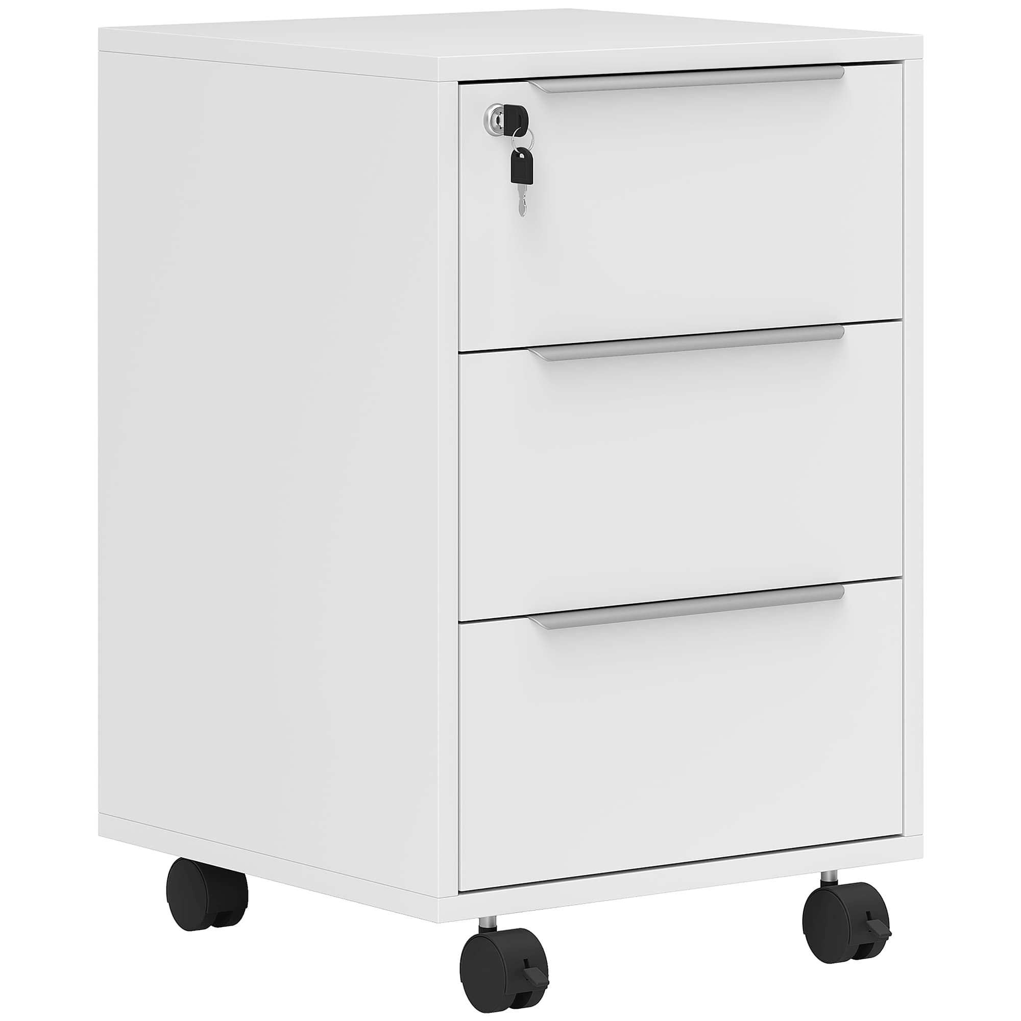 HOMCOM Caisson de bureau à roulettes avec 3 tiroirs et serrure pour dossiers 40 x 40 x 63,5 cm blanc