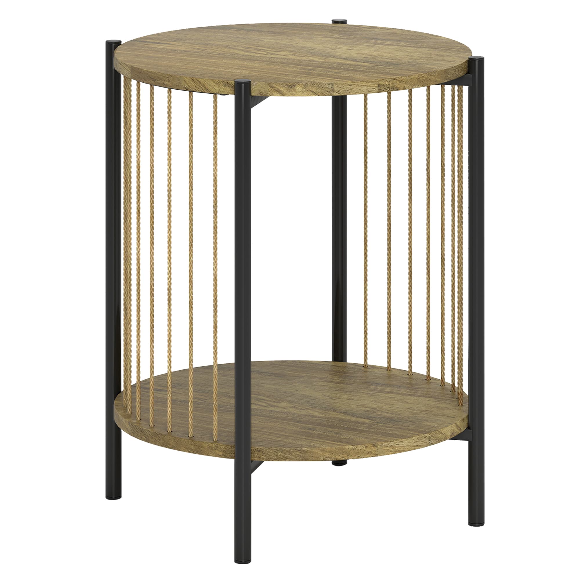HOMCOM Table d'Appoint Ronde à 2 Niveaux avec Étagère et Structure en Acier pour Salon Chambre 43,5x43,5x51 cm Bois Naturel