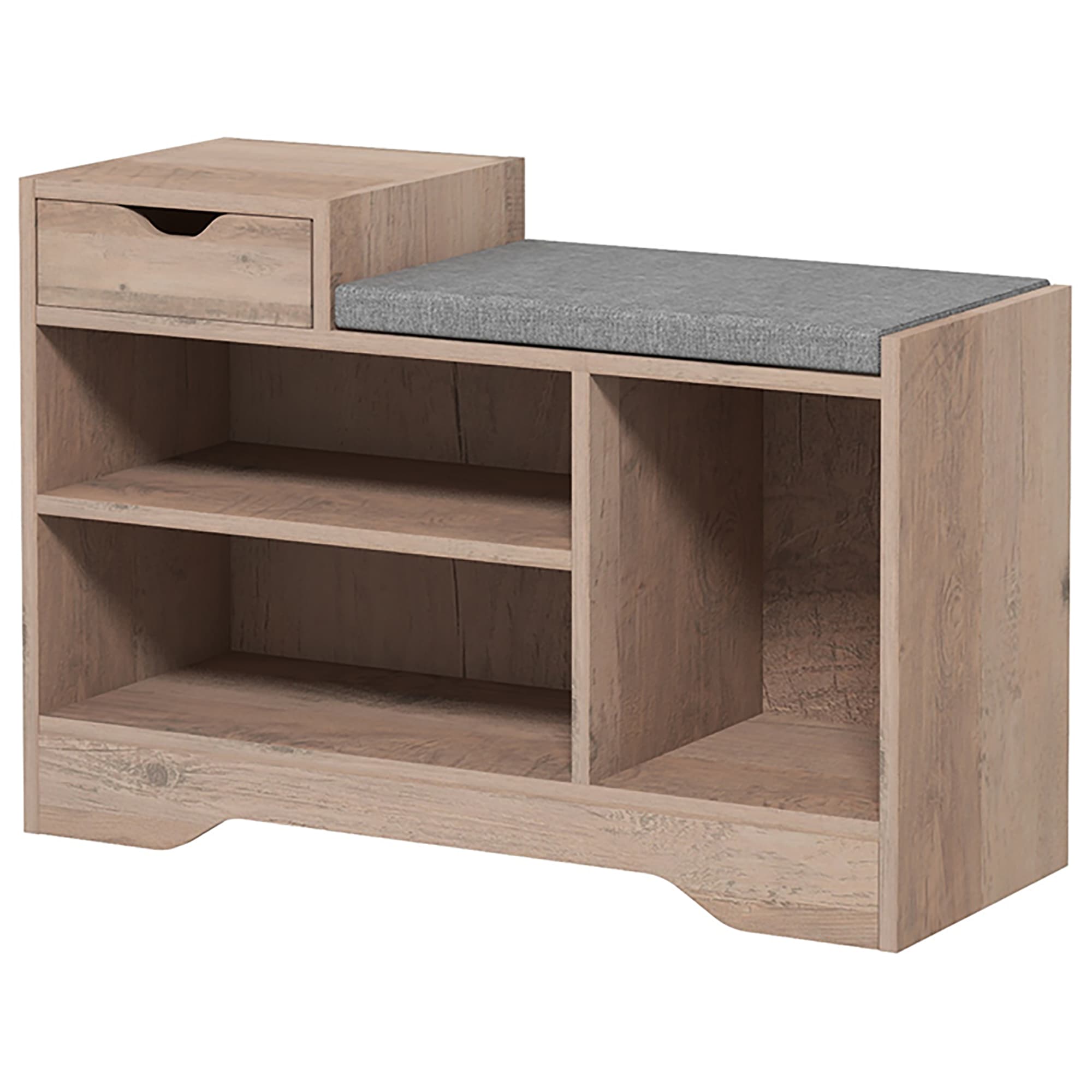 HOMCOM Banc à chaussures 1 tiroir et 3 compartiments, avec coussin rembourrée capacité 5 paires, 76,5 x 30 x 52 cm gris