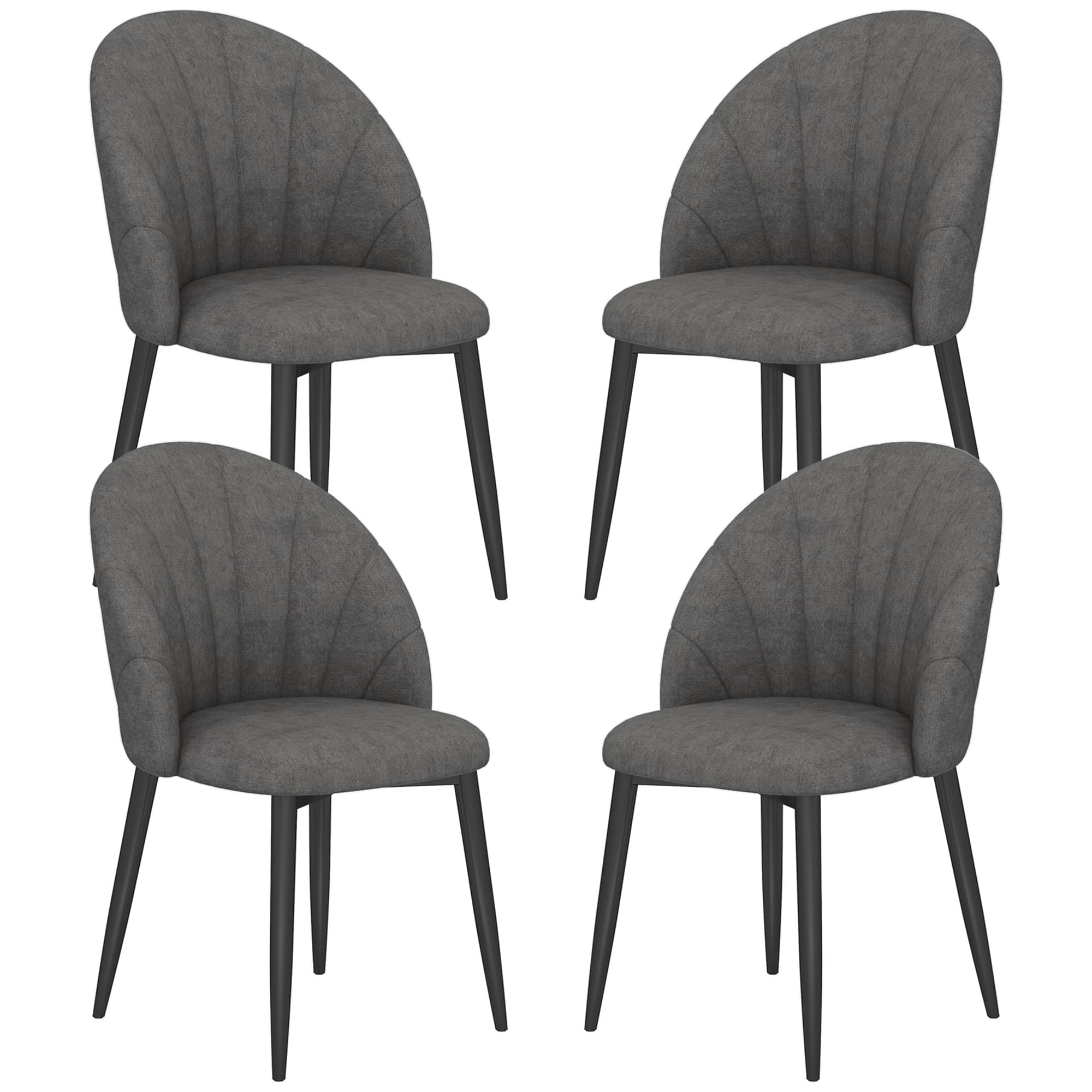 HOMCOM Ensemble de 4 chaises de salle à manger, chaises de cuisine en aspect velours, pieds en acier, sans accoudoirs, Gris