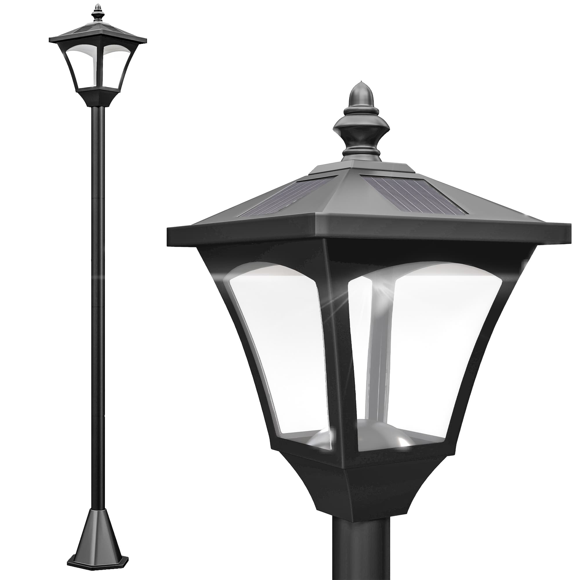 Outsunny Luminaire extérieur lampadaire sur pied solaire lampadaire lanterne classique LED 10 Lm dim. 15L x 15l x 120H cm noir