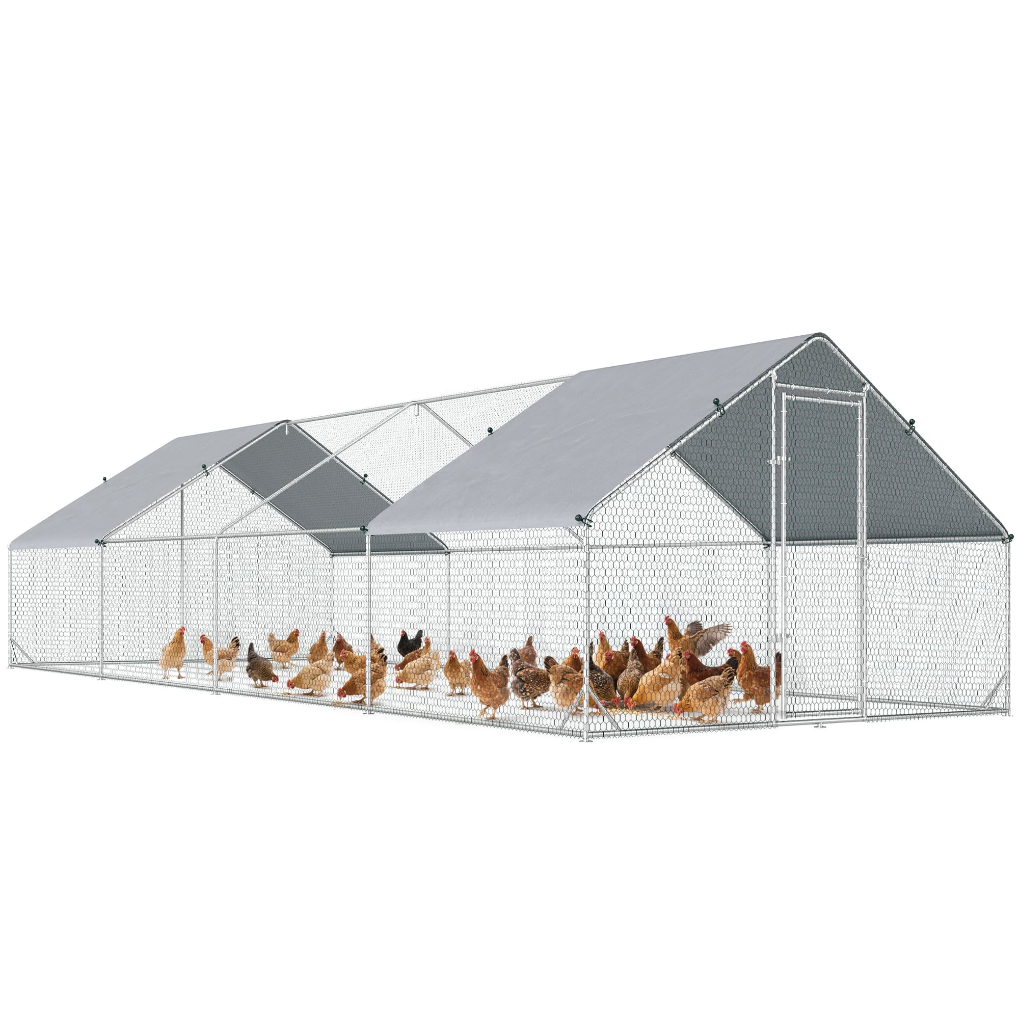 PawHut Enclos poulailler chenil volière extérieur 24 m2 - Parc grillagé dim. 3L x 8l x 2H m - Espace Couvert - Acier galvanisé Aosom France