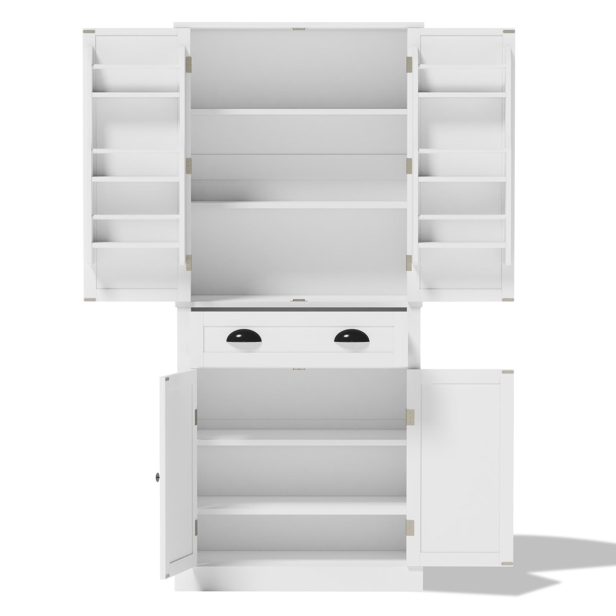 Armoire de rangement moderne, 4 portes et 1 tiroir, 6 compartiments de rangement et 4 étagères réglables, adaptée pour la cuisine, la salle à manger et le salon, 80x40x182 cm, Blanc