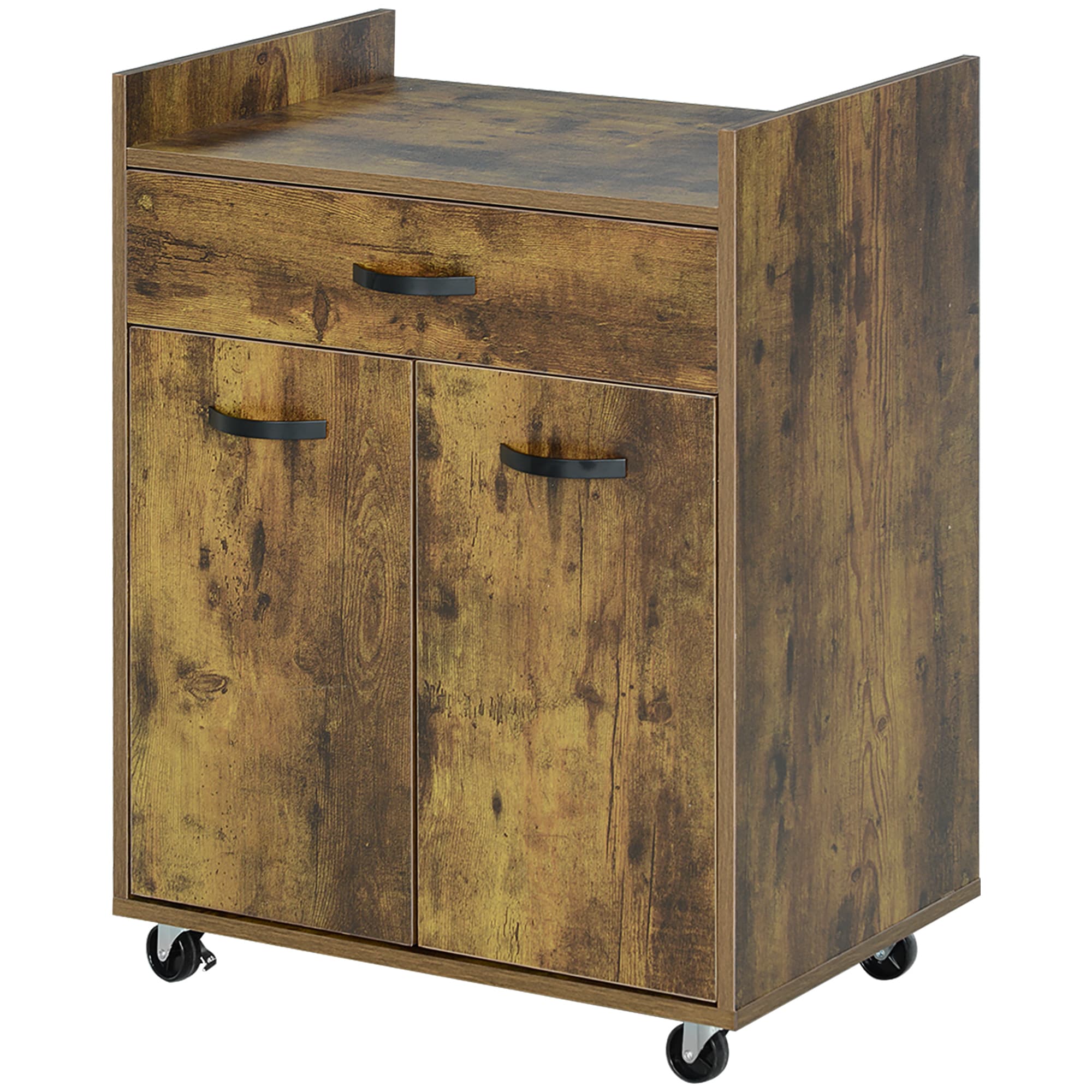 HOMCOM Chariot de service desserte de cuisine à roulettes tiroir placard 2 portes étagère en bois effet bois d'acajou