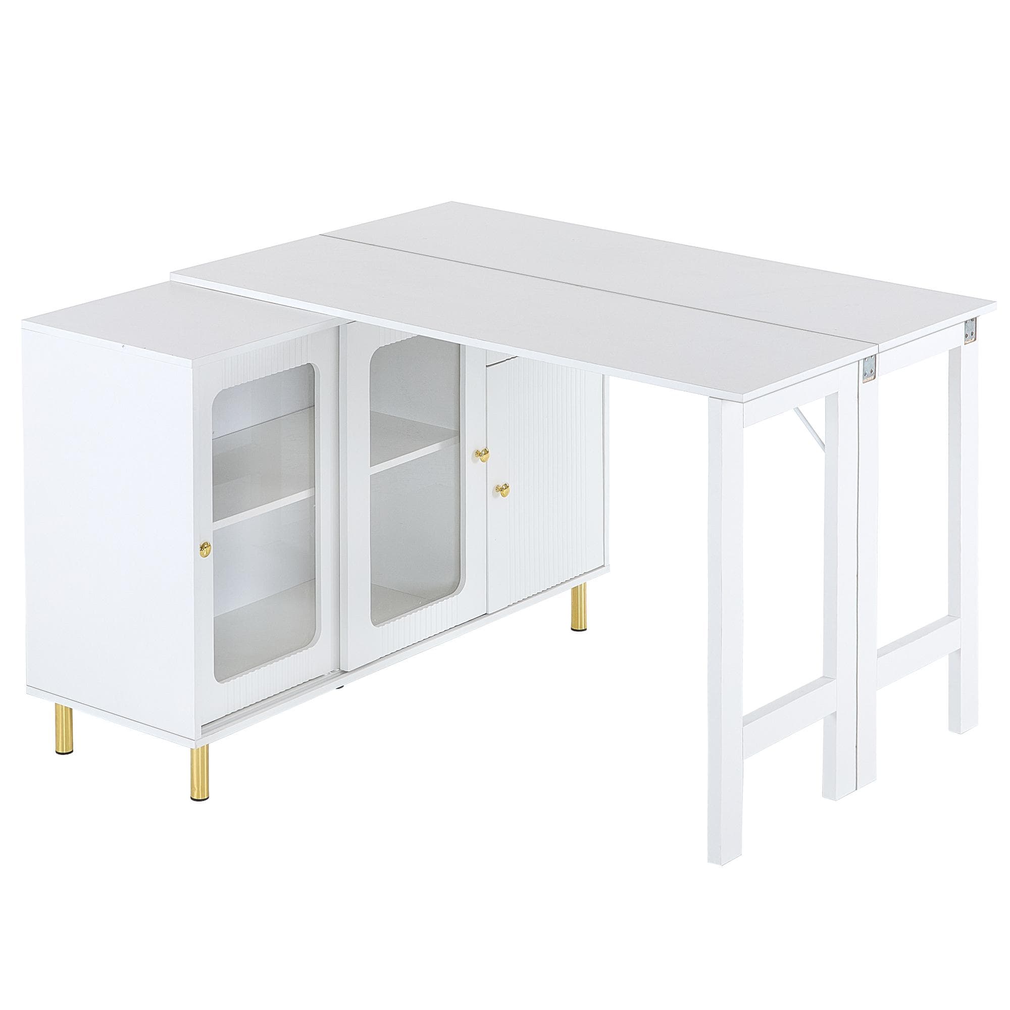 Crédence cuisine Buffet moderne avec plateau rabattable, surface pivotante et portes coulissantes en verre, 116x40x78,5 cm, Blanc Aosom France