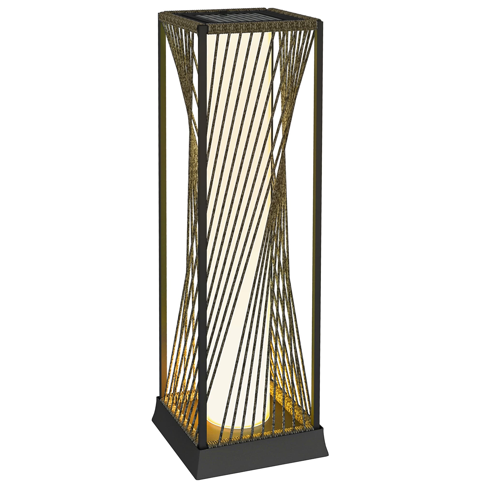 Outsunny Lampadaire solaire extérieur en résine tressée, lampadaire sans fil rechargeable avec capteur de lumière, 77 cm, gris