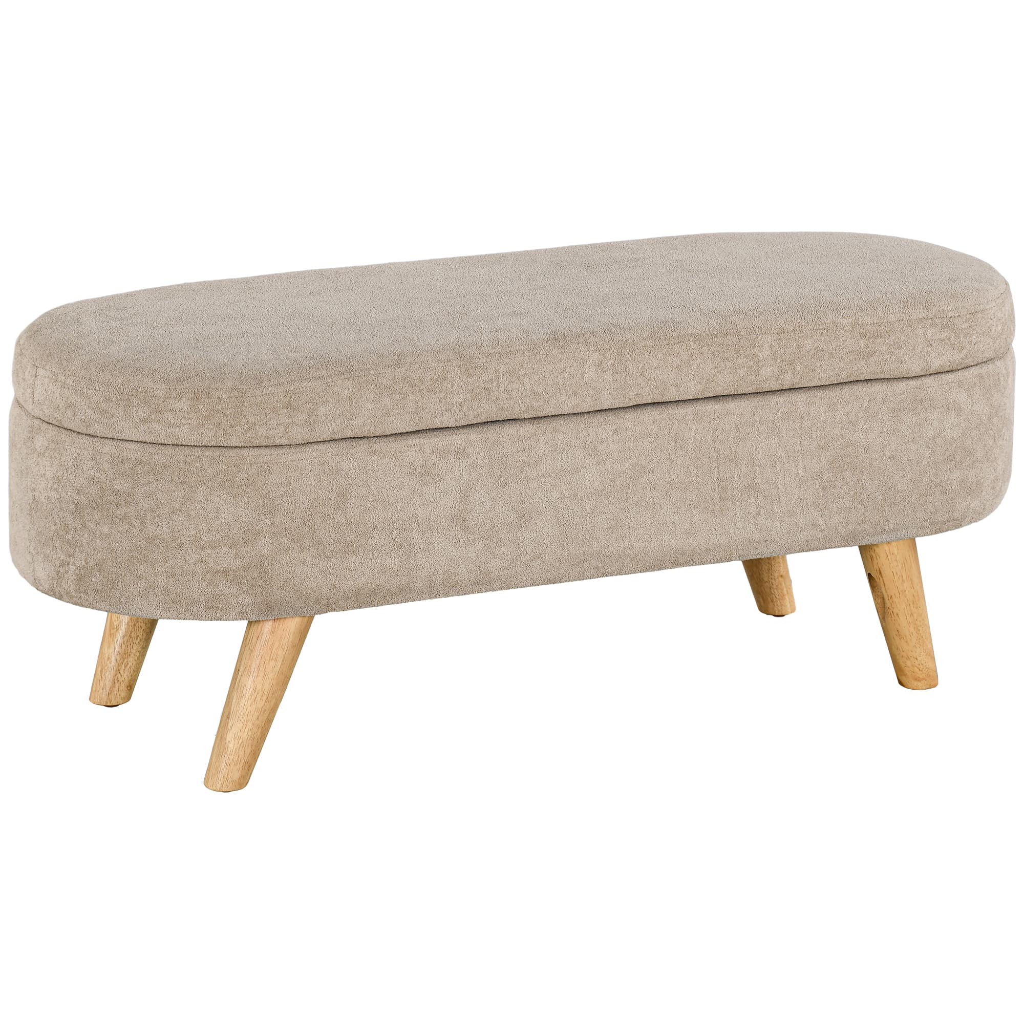HOMCOM Banc banquette bout de lit coffre de rangement 2 en 1 en tissu avec pieds en bois 110l x 40P x 43H cm cm beige