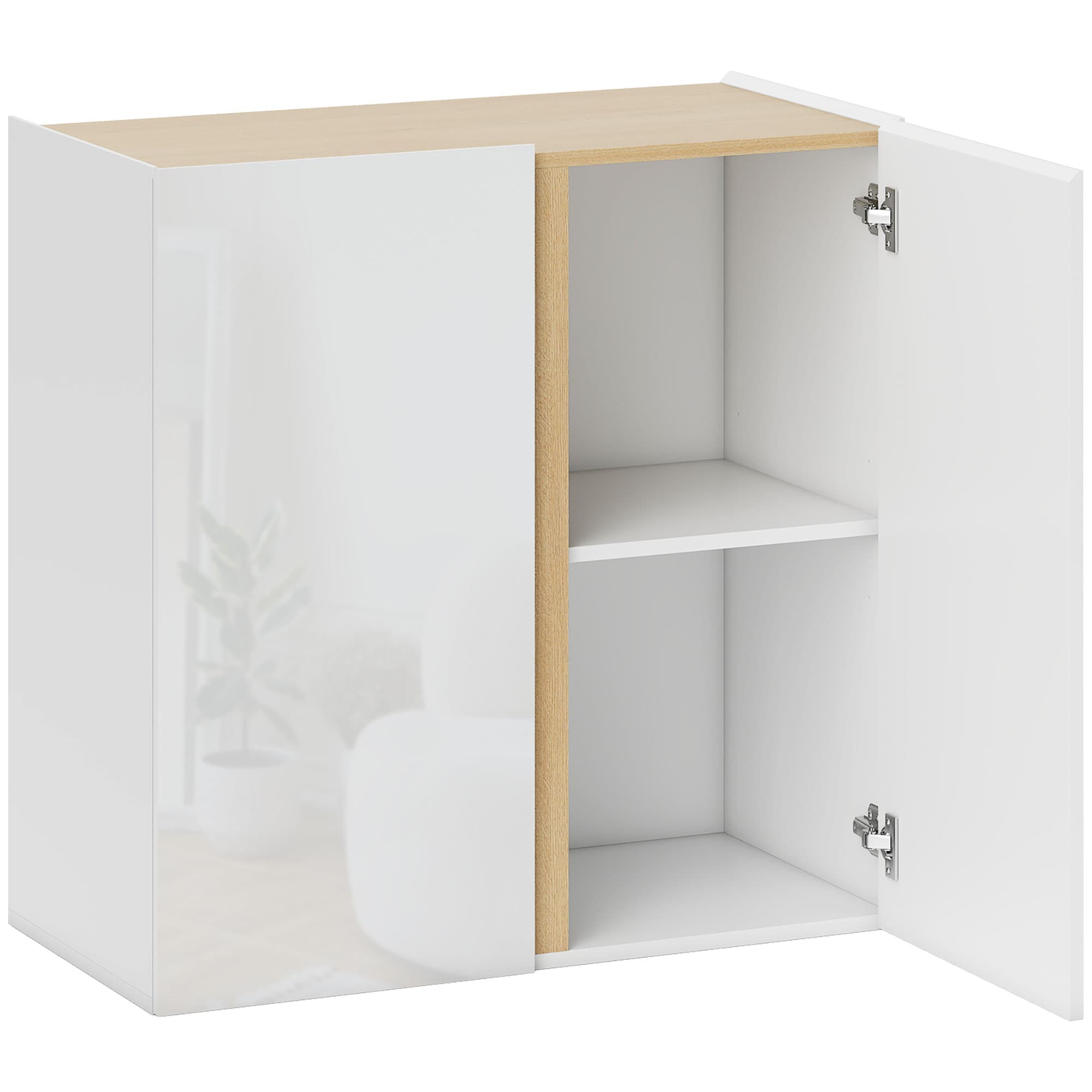 HOMCOM Buffet à haute brillance, meuble de rangement avec 2 portes à fermeture amortie et étagère réglable, 80x40x80cm, blanc