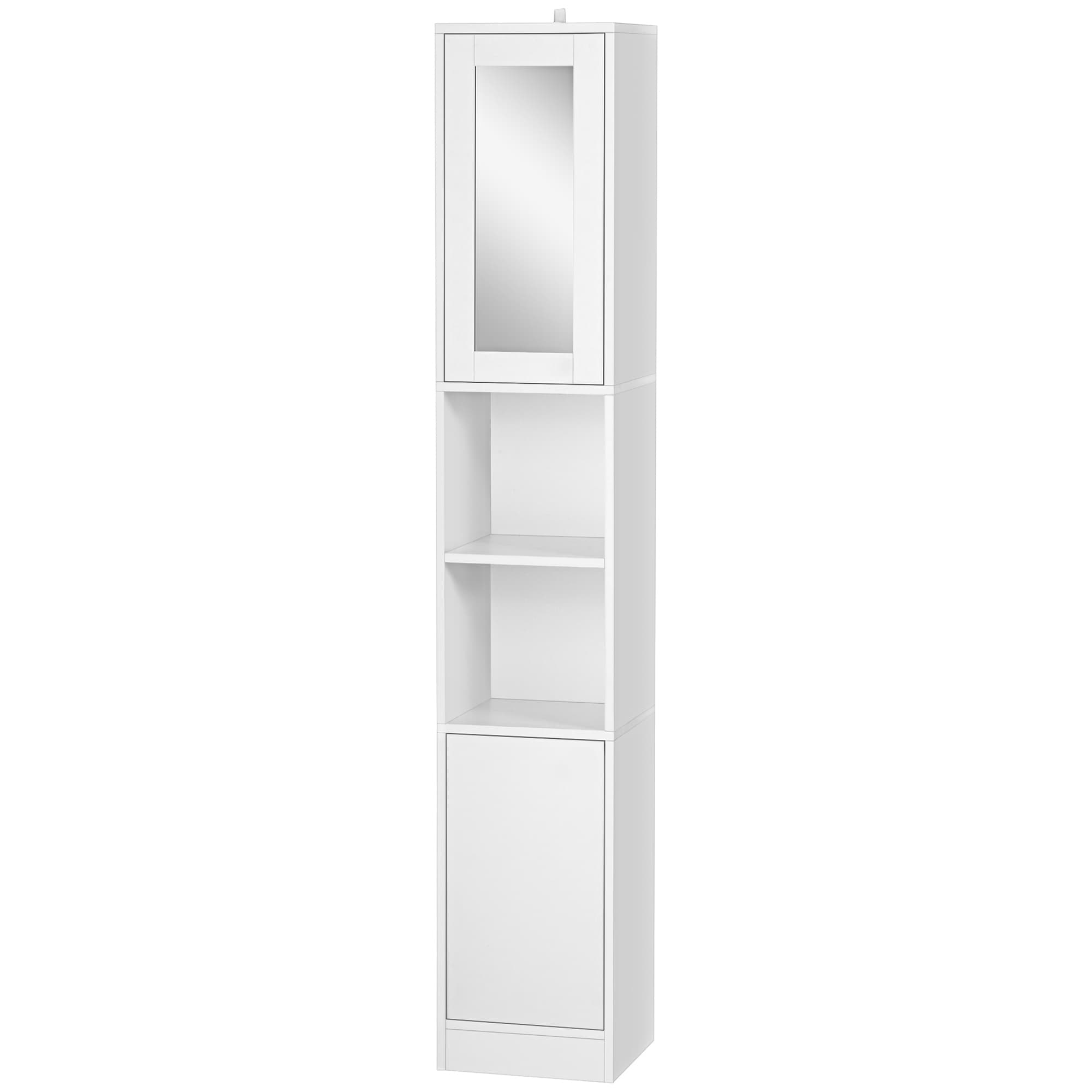 kleankin Armoire salle de bain haute, meuble de rangement colonne avec miroir, 2 portes, étagères réglables, 38x28x170cm, blanc